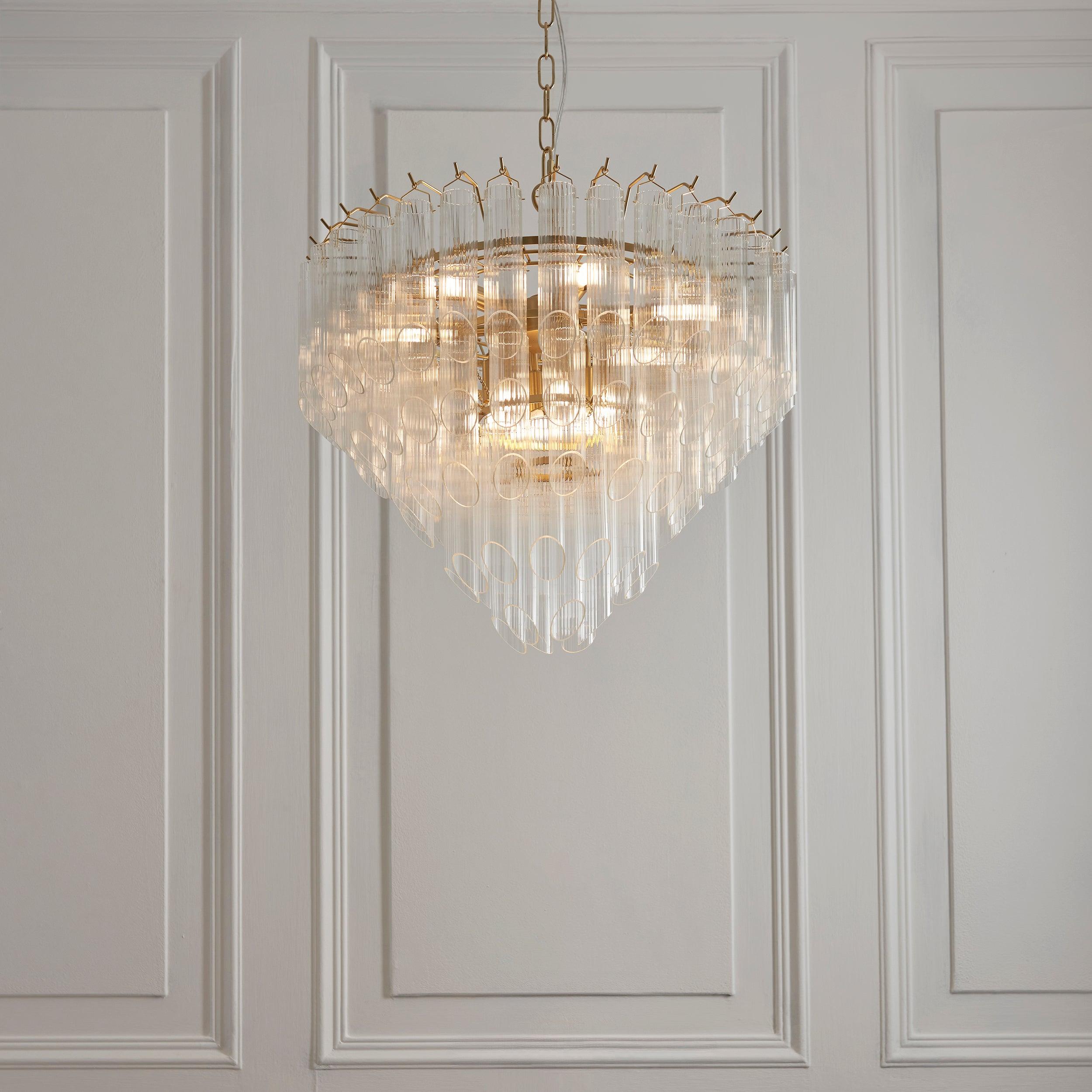 Toulouse Brass and Ribbed Angled Glass Chandelier