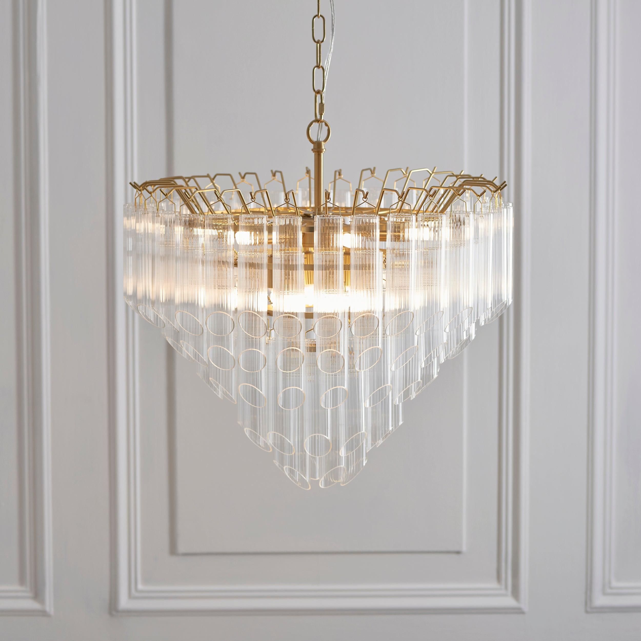 Toulouse Brass and Ribbed Angled Glass Chandelier