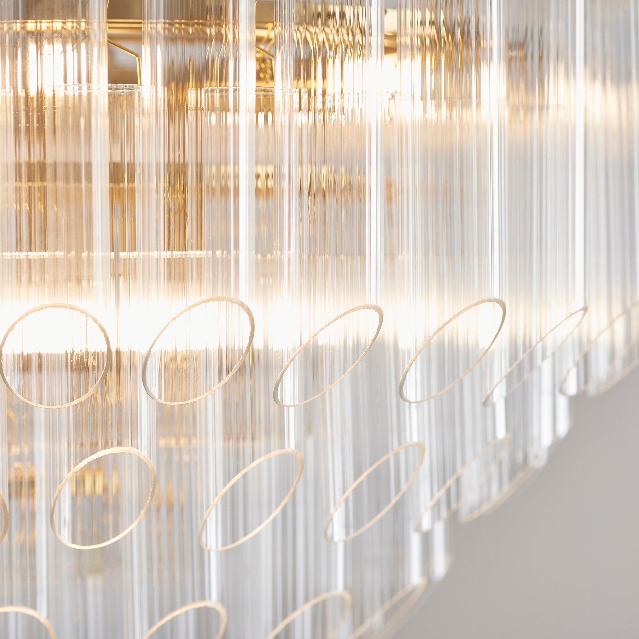 Toulouse Brass and Ribbed Angled Glass Chandelier