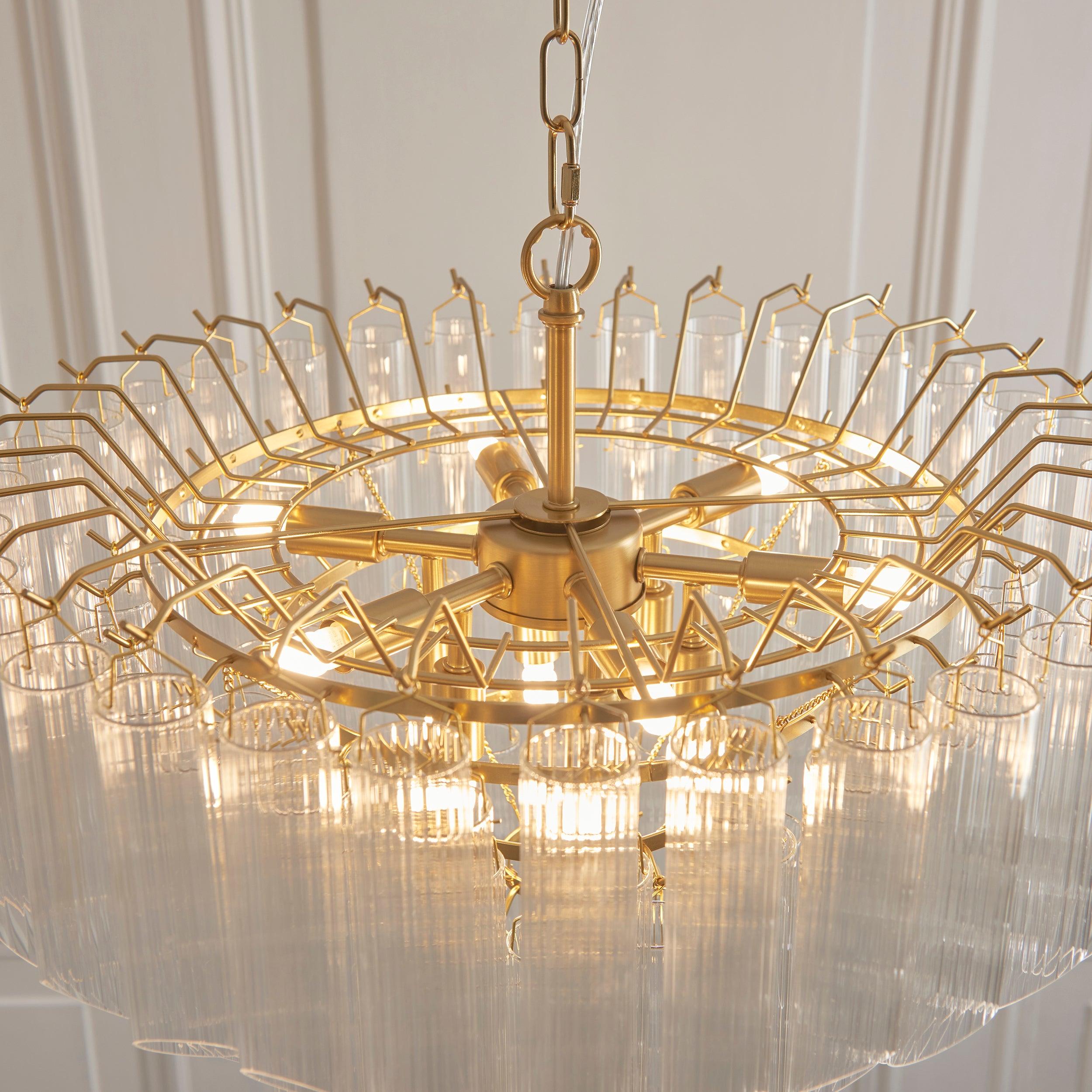 Toulouse Brass and Ribbed Angled Glass Chandelier