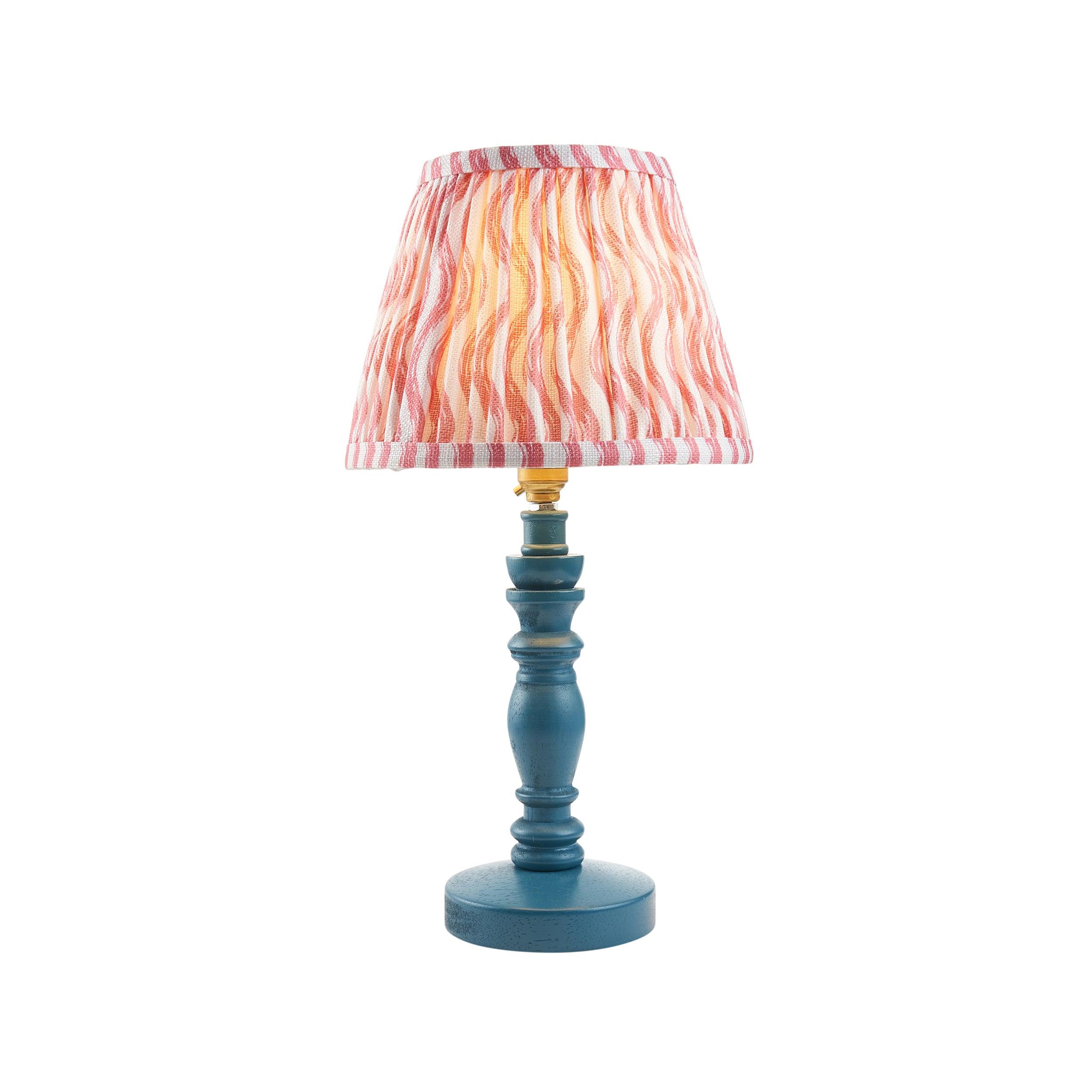 Bibury Blue Table Lamp & Ripple 20cm Coral Pink Shade