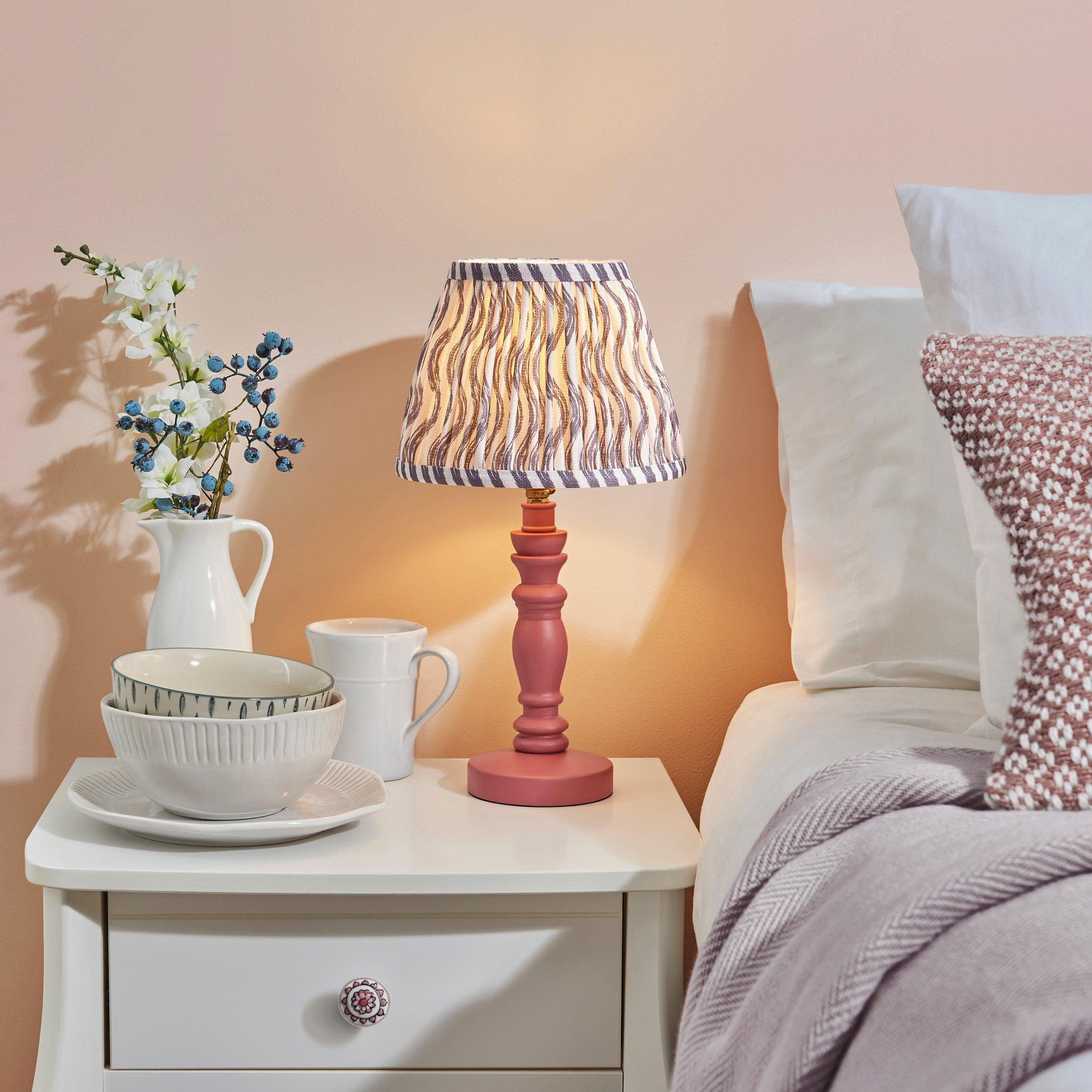 Bibury Pink Table Lamp & Ripple 20cm Pearl Grey Shade