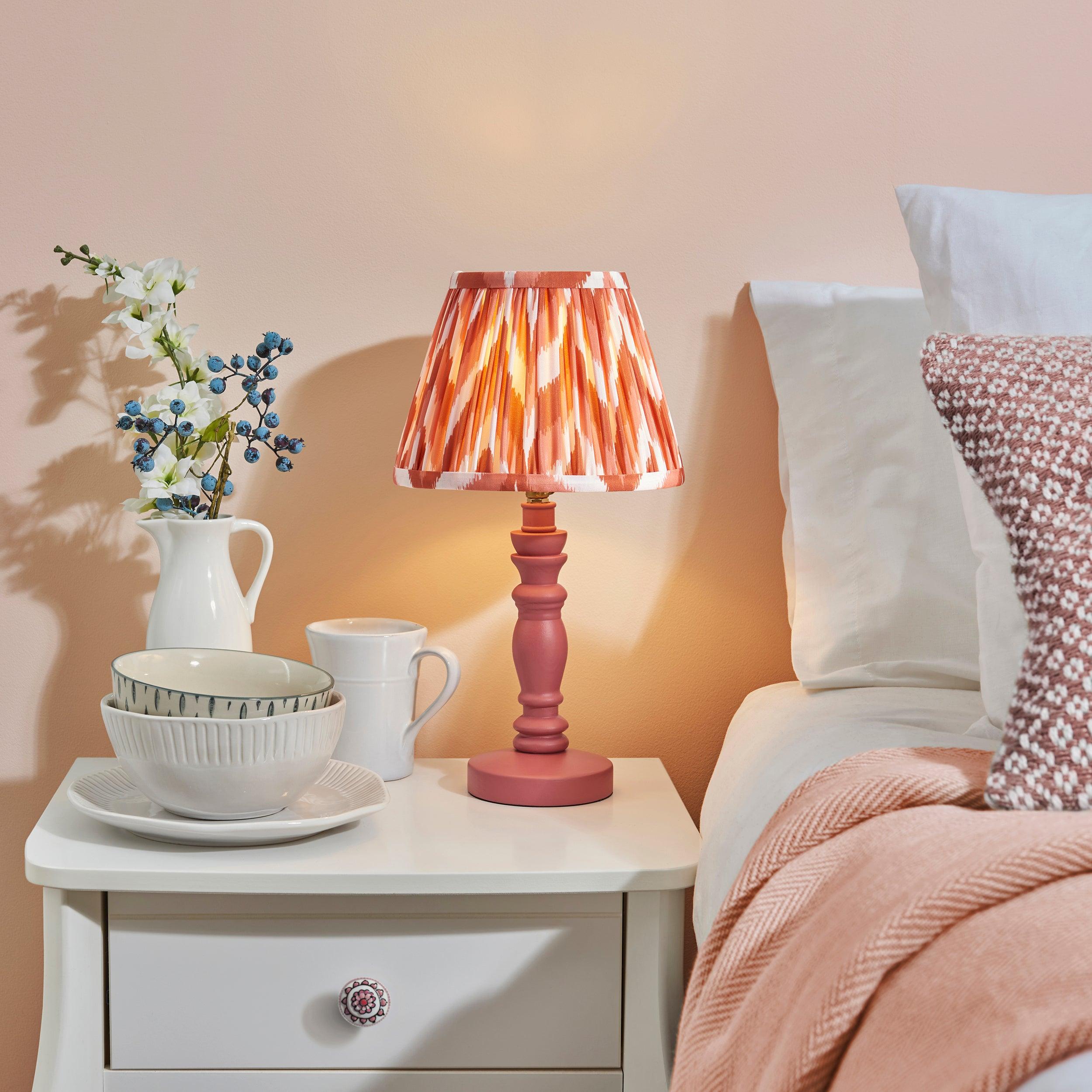 Bibury Pink Table Lamp & Zigzag 20cm Apricot Orange Shade