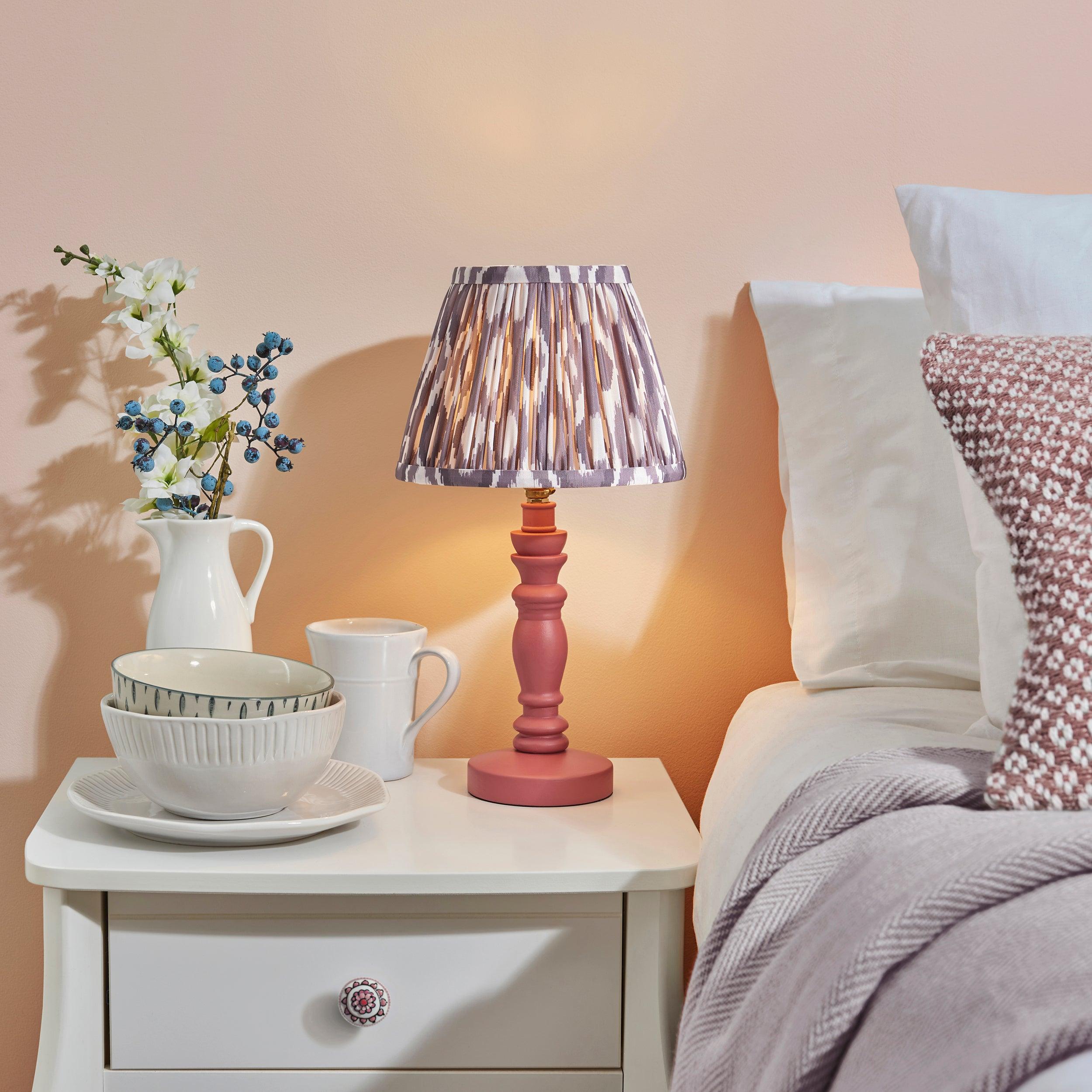 Bibury Pink Table Lamp & Ikat 20cm Pearl Grey Shade