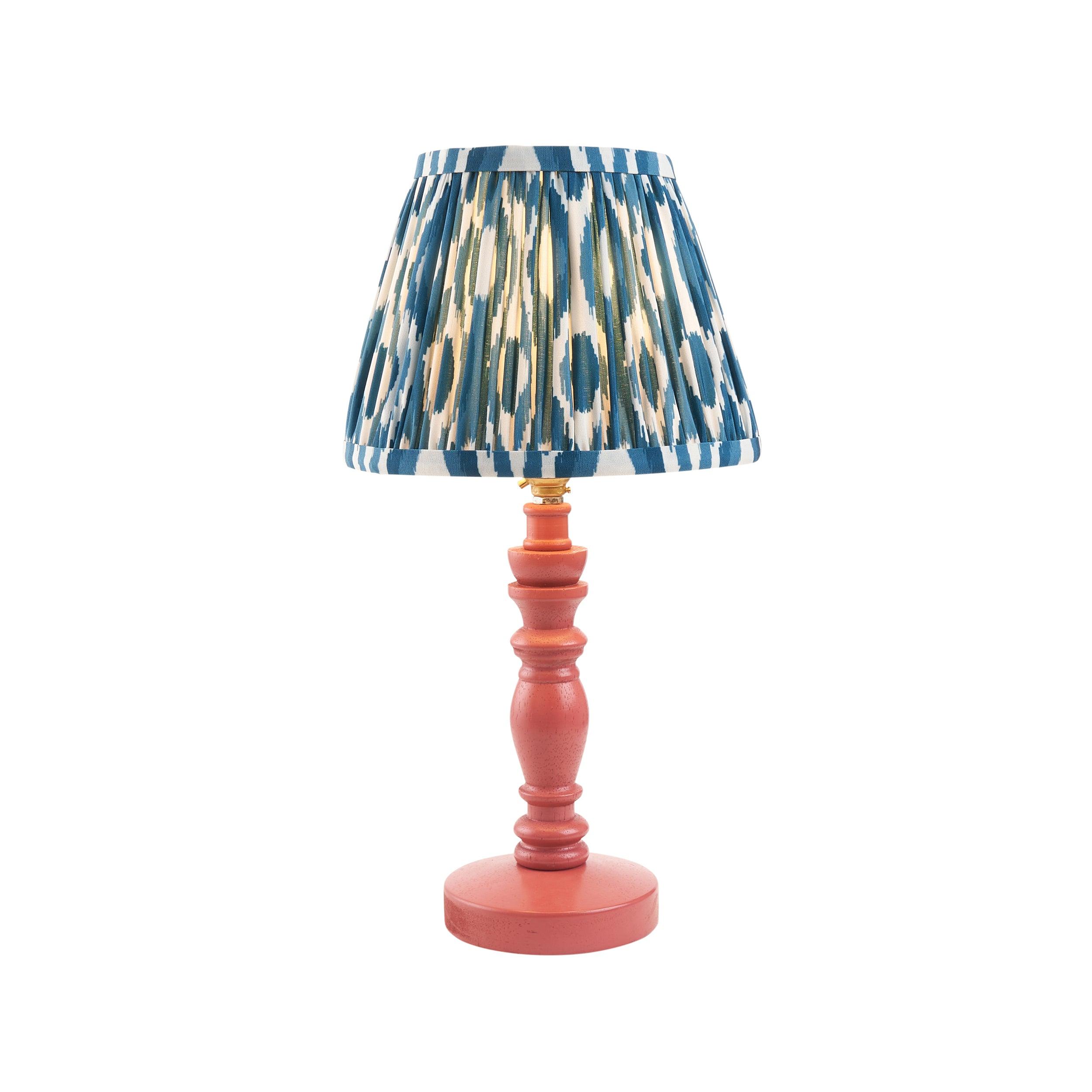 Bibury Pink Table Lamp & Ikat 20cm Marlin Blue Shade