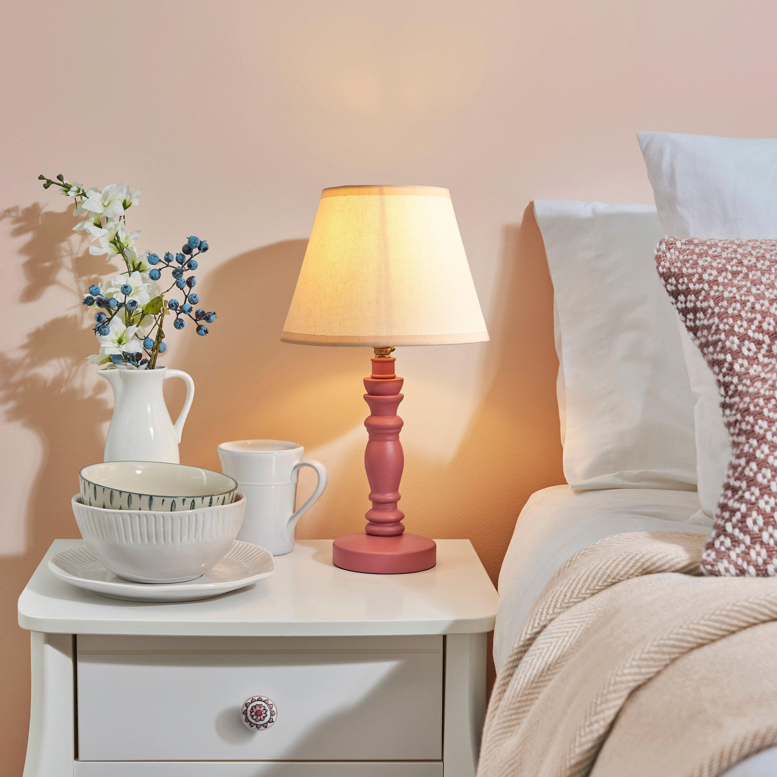 Bibury Pink Table Lamp & Ivy 20cm Vintage White Shade