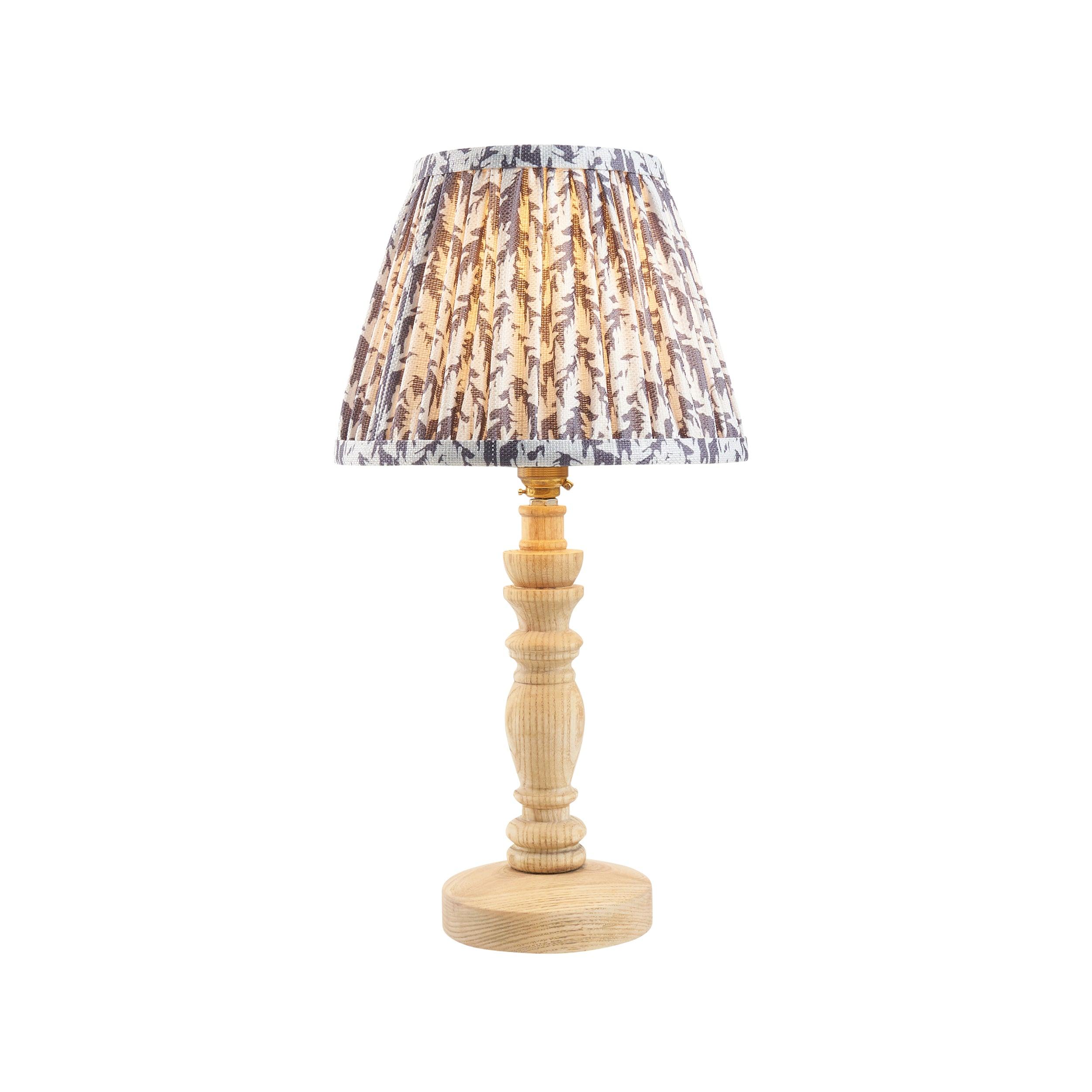 Bibury Wooden Table Lamp & Leaf 20cm Pearl Grey Shade