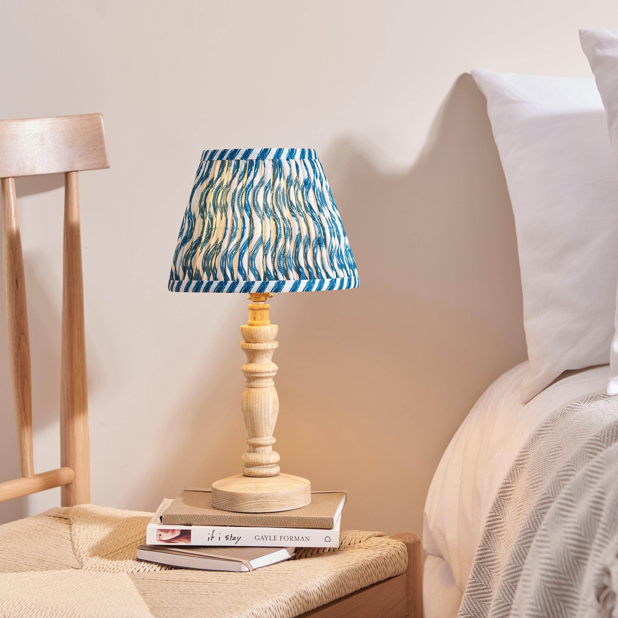 Bibury Wooden Table Lamp & Ripple 20cm Marlin Blue Shade