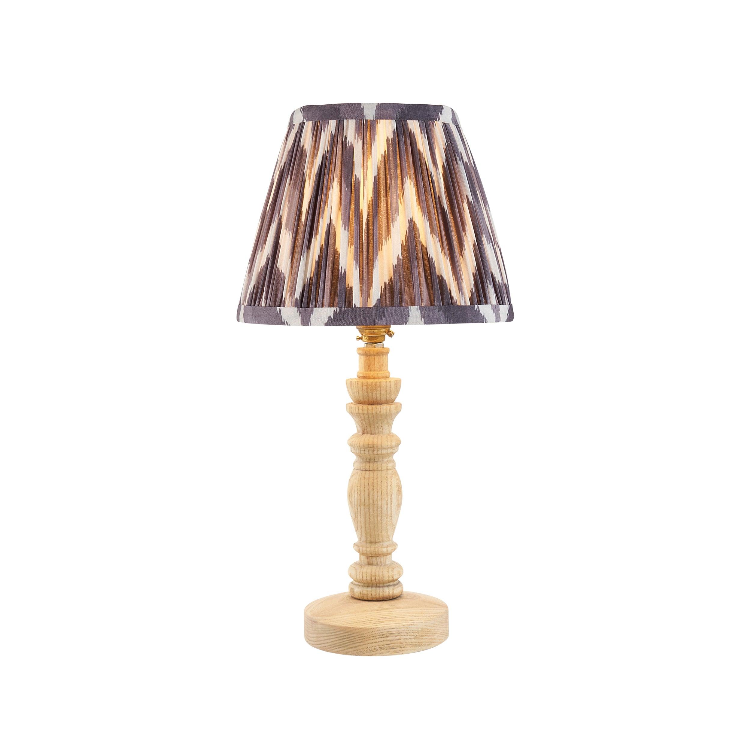 Bibury Wooden Table Lamp & Zigzag 20cm Pearl Grey Shade