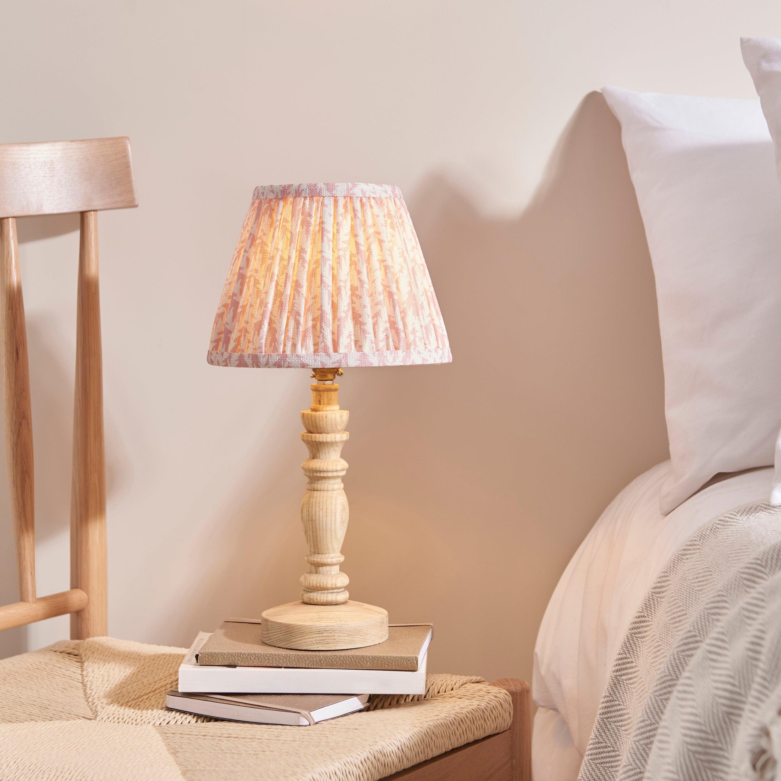 Bibury Wooden Table Lamp & Leaf 20cm Peachy Keen Shade