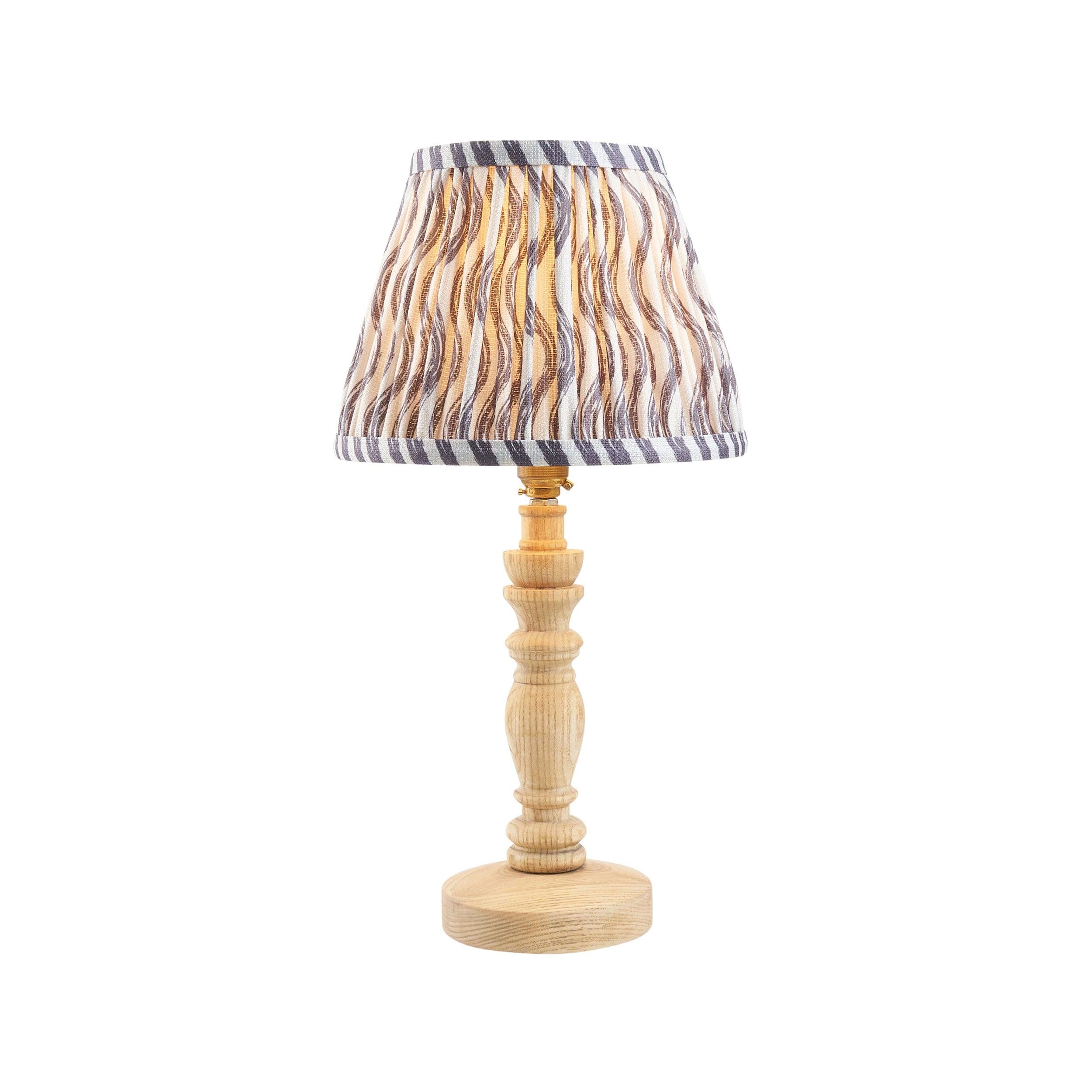 Bibury Wooden Table Lamp & Ripple 20cm Pearl Grey Shade