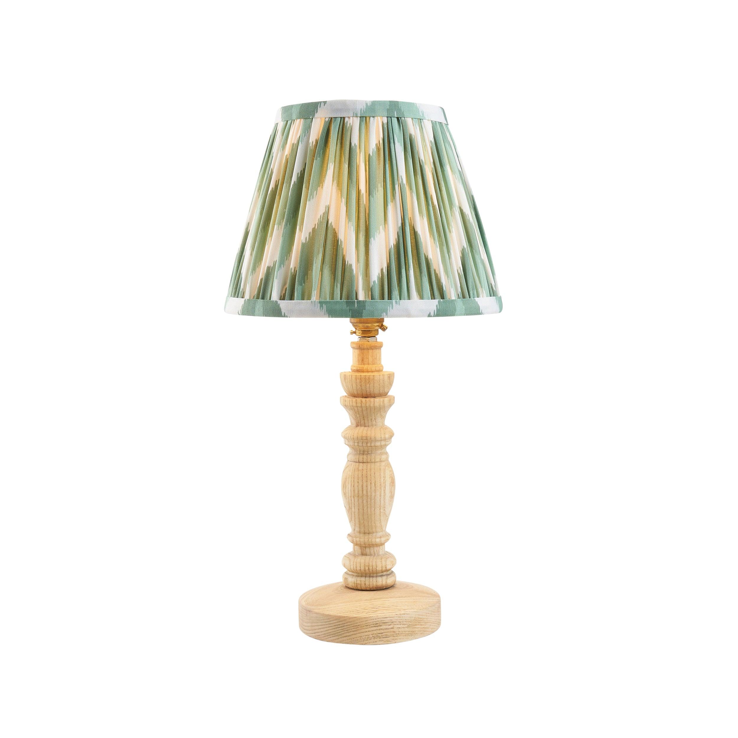 Bibury Wooden Table Lamp & Zigzag 20cm Cotswold Green Shade