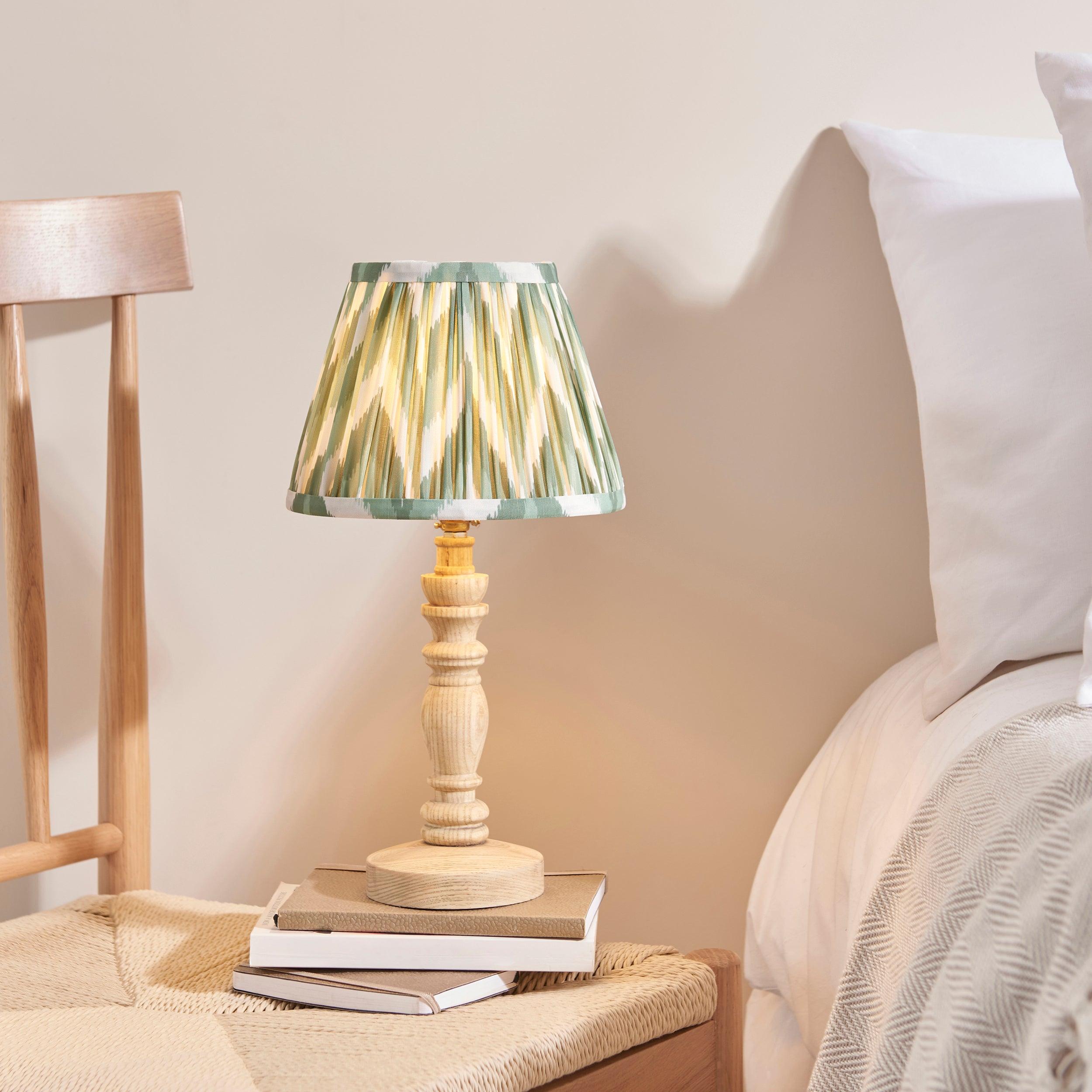 Bibury Wooden Table Lamp & Zigzag 20cm Cotswold Green Shade