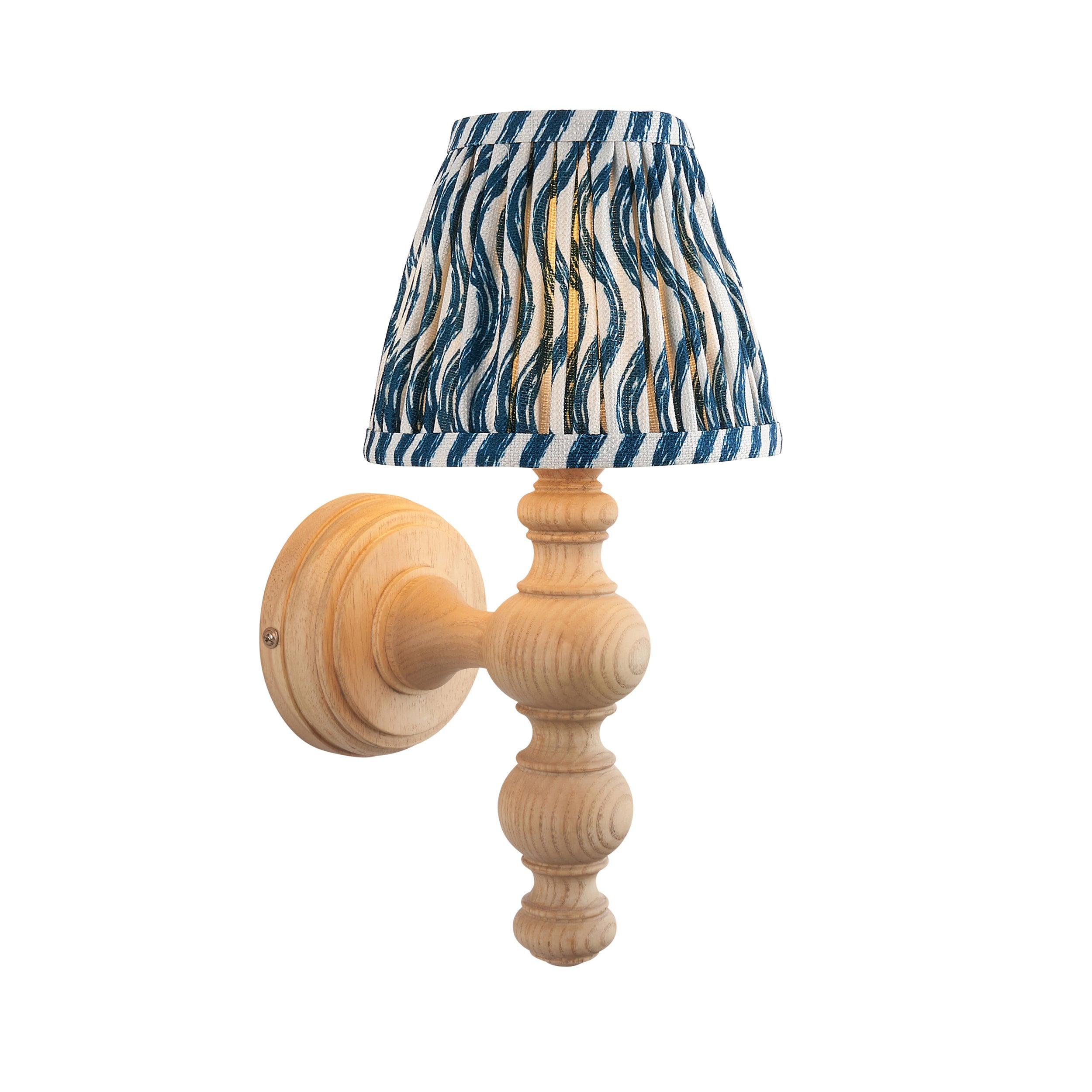 Bibury Wooden Wall Light & Ripple 16cm Marlin Blue Shade