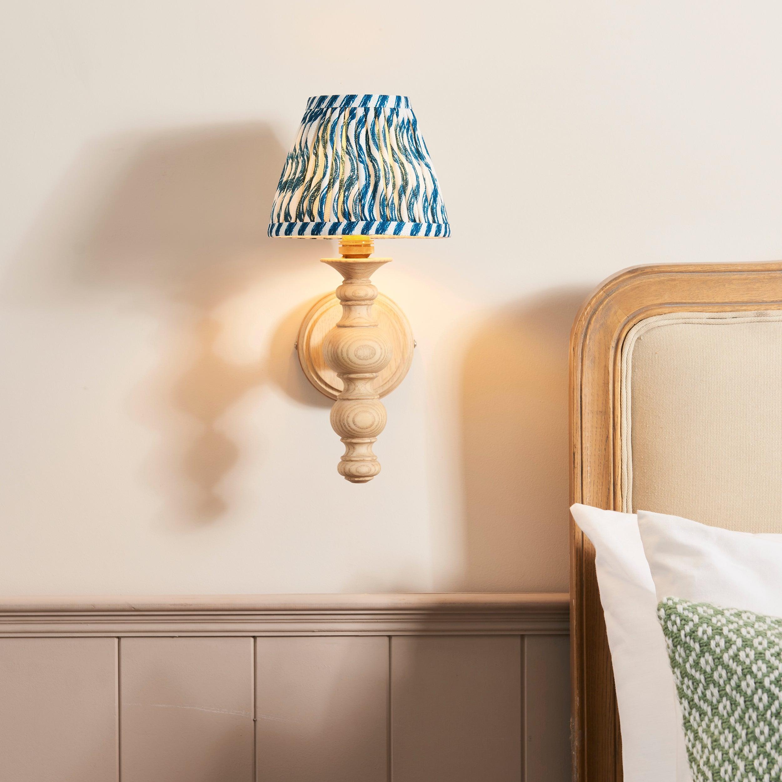 Buy Bibury Wooden Wall Light & Ripple 16cm Marlin Blue Shade