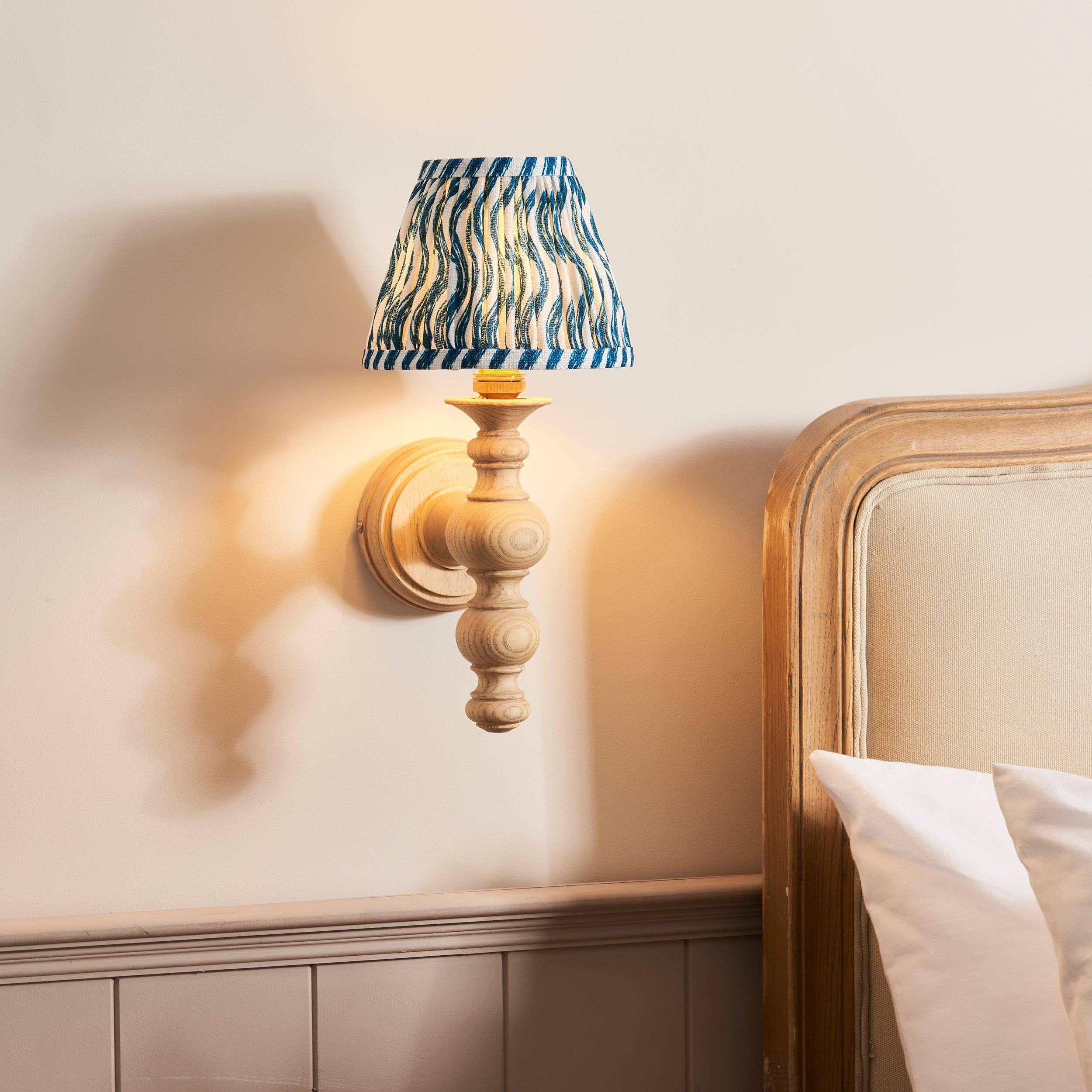Bibury Wooden Wall Light & Ripple 16cm Marlin Blue Shade