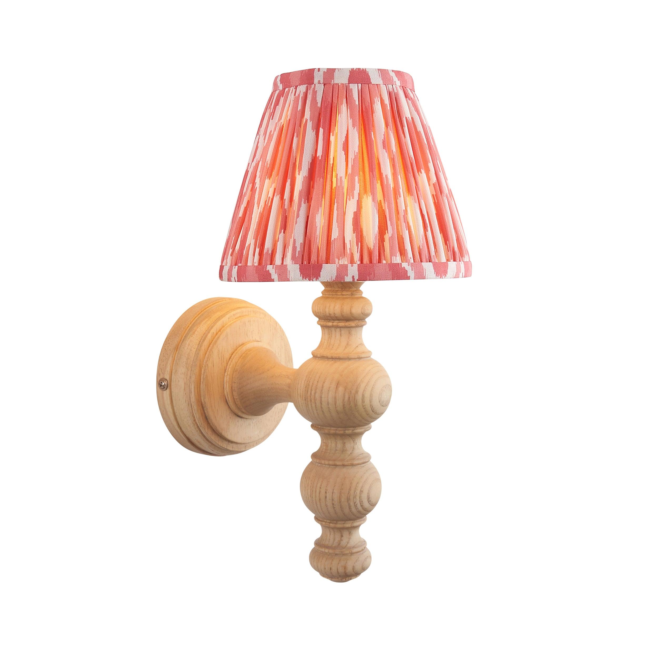 Bibury Wooden Wall Light & Ikat 16cm Coral Pink Shade