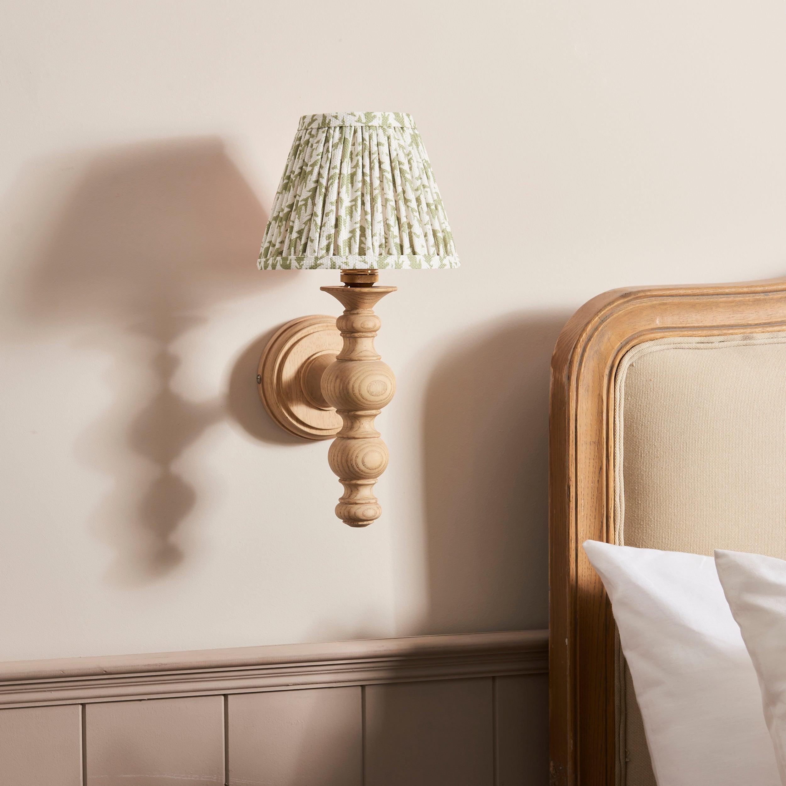 Bibury Wooden Wall Light & Leaf 16cm Herb Garden Green Shade