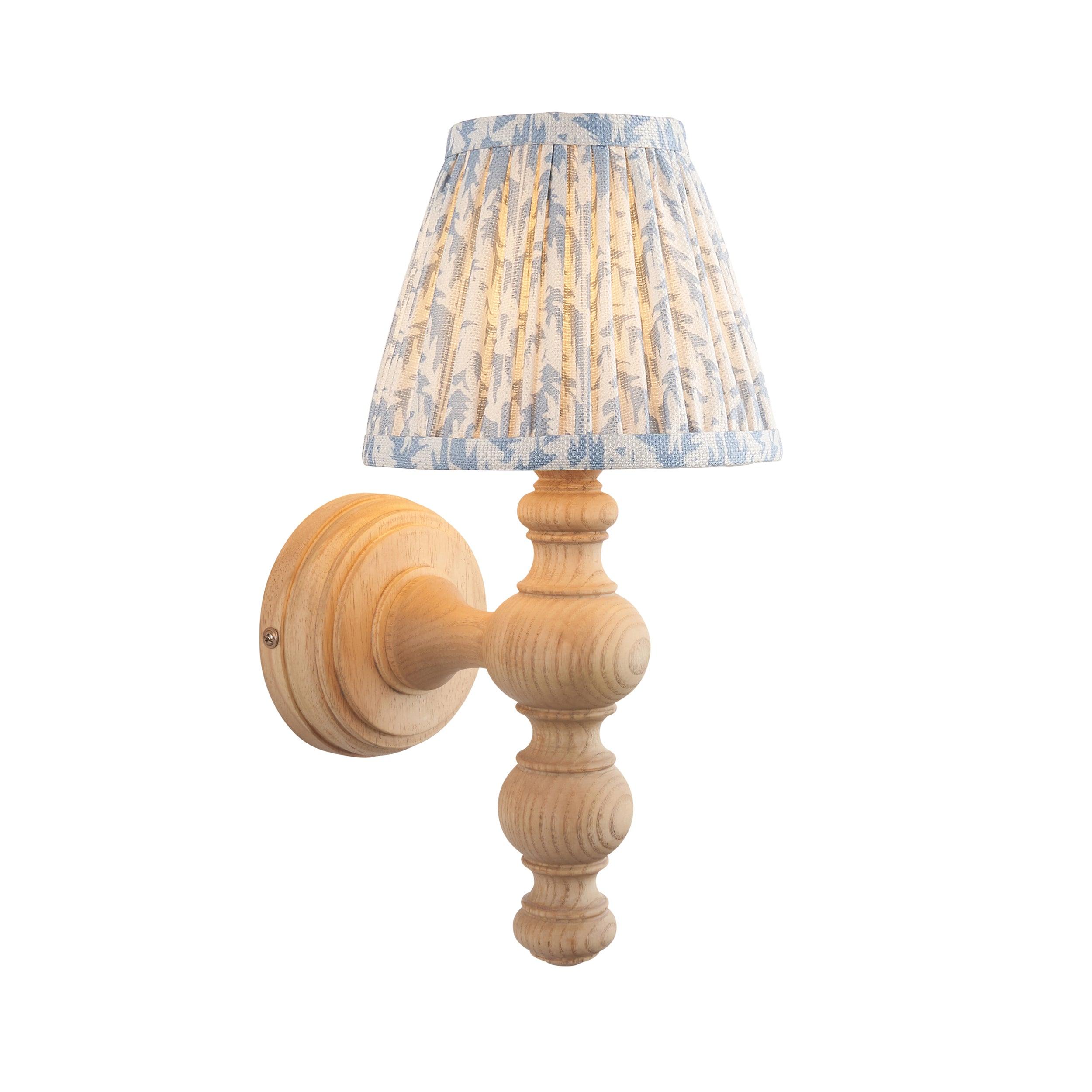Bibury Wooden Wall Light & Leaf 16cm Shell Bay Blue Shade