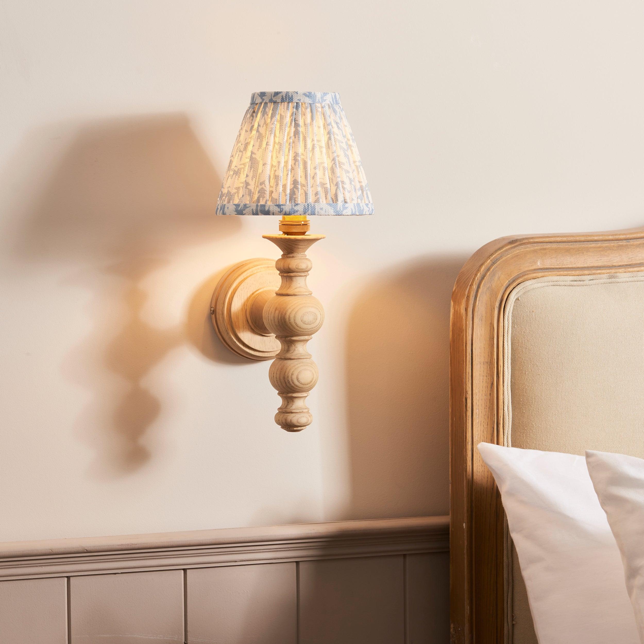 Bibury Wooden Wall Light & Leaf 16cm Shell Bay Blue Shade