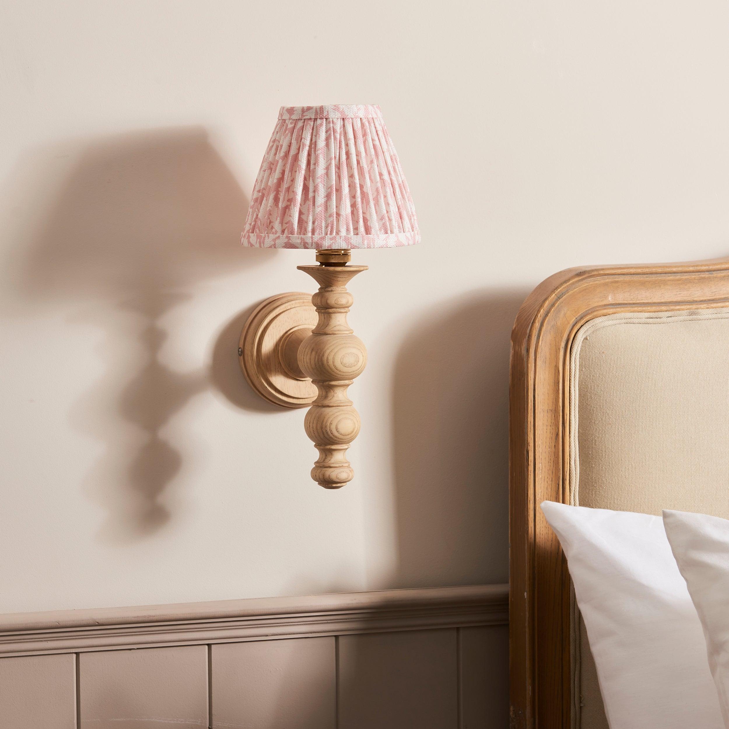 Bibury Wooden Wall Light & Leaf 16cm Peachy keen Shade