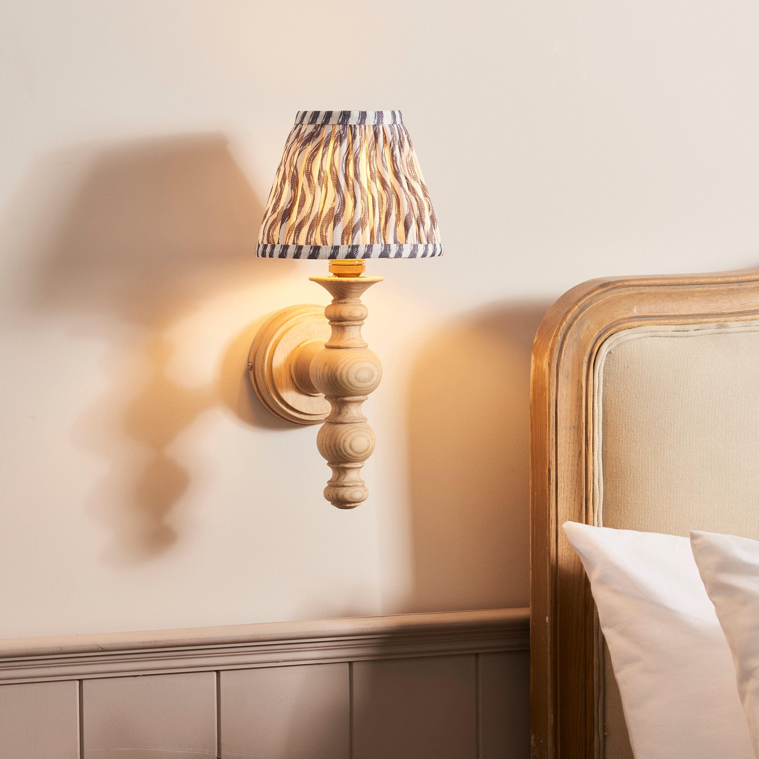 Bibury Wooden Wall Light & Ripple 16cm Pearl Grey Shade