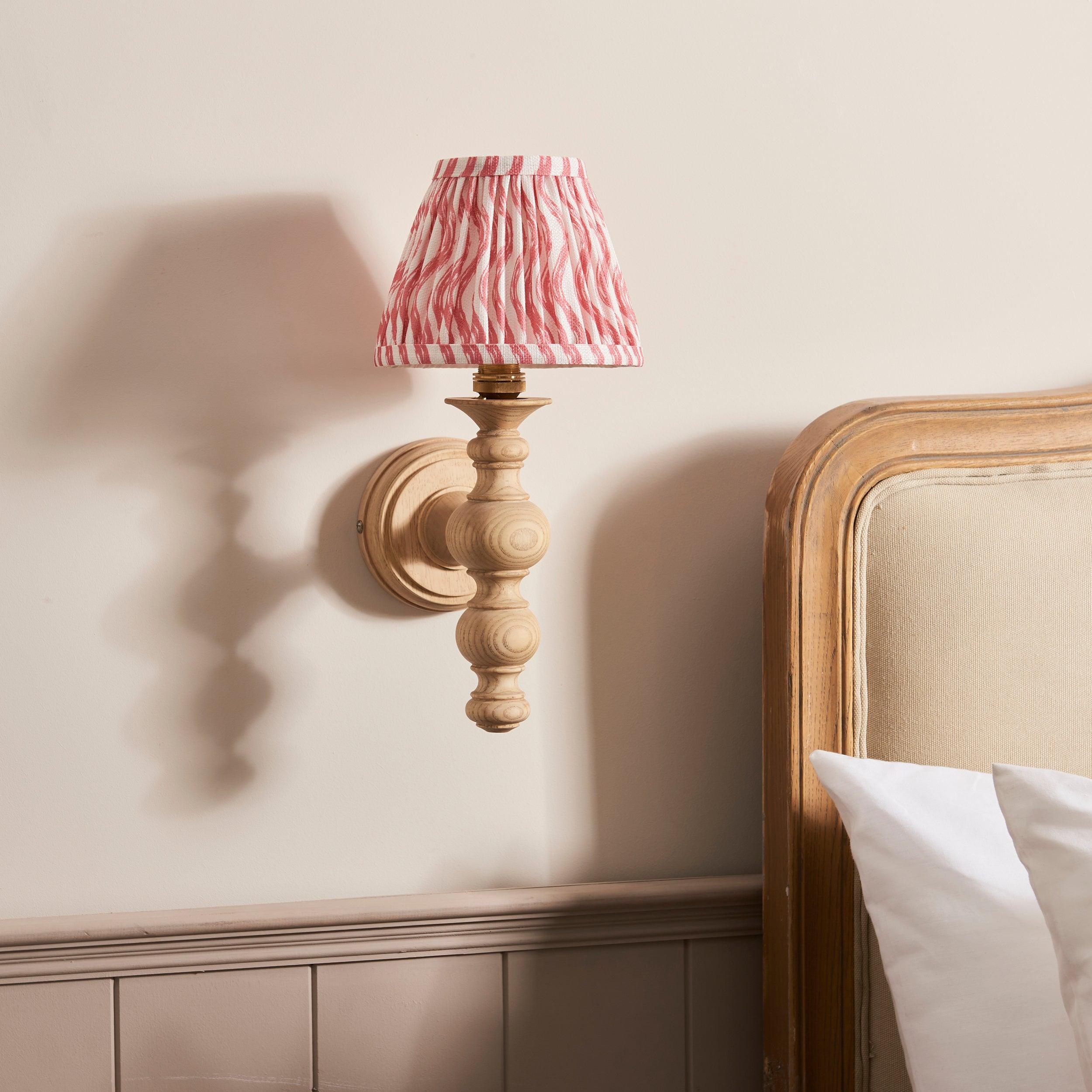 Bibury Wooden Wall Light & Ripple 16cm Coral Pink Shade