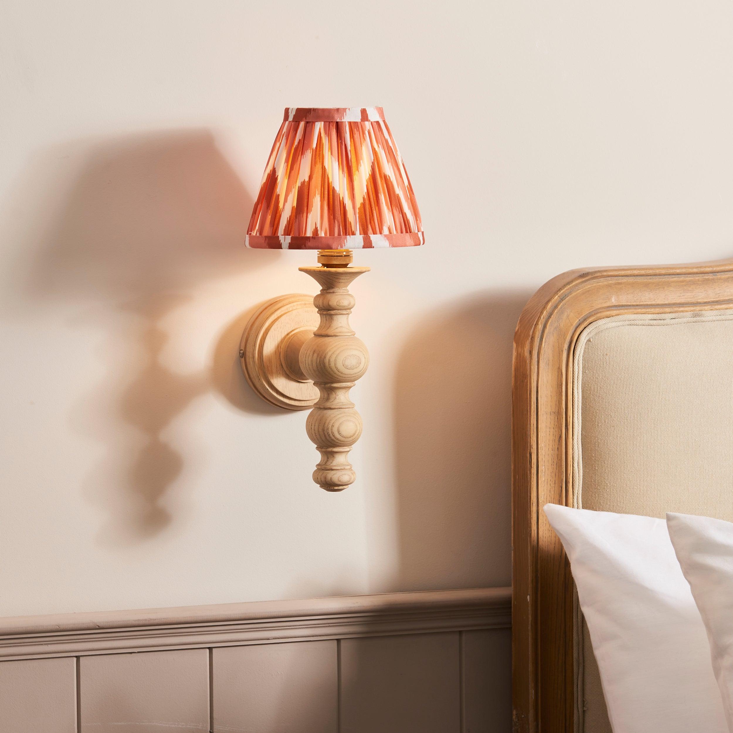 Bibury Wooden Wall Light & Zigzag 16cm Apricot Orange Shade