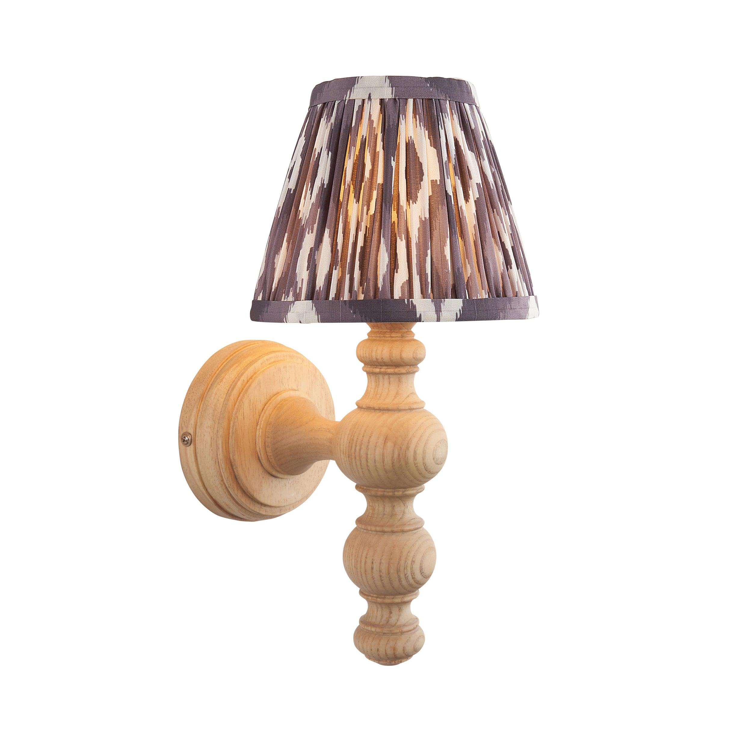 Bibury Wooden Wall Light & Ikat 16cm Pearl Grey Shade