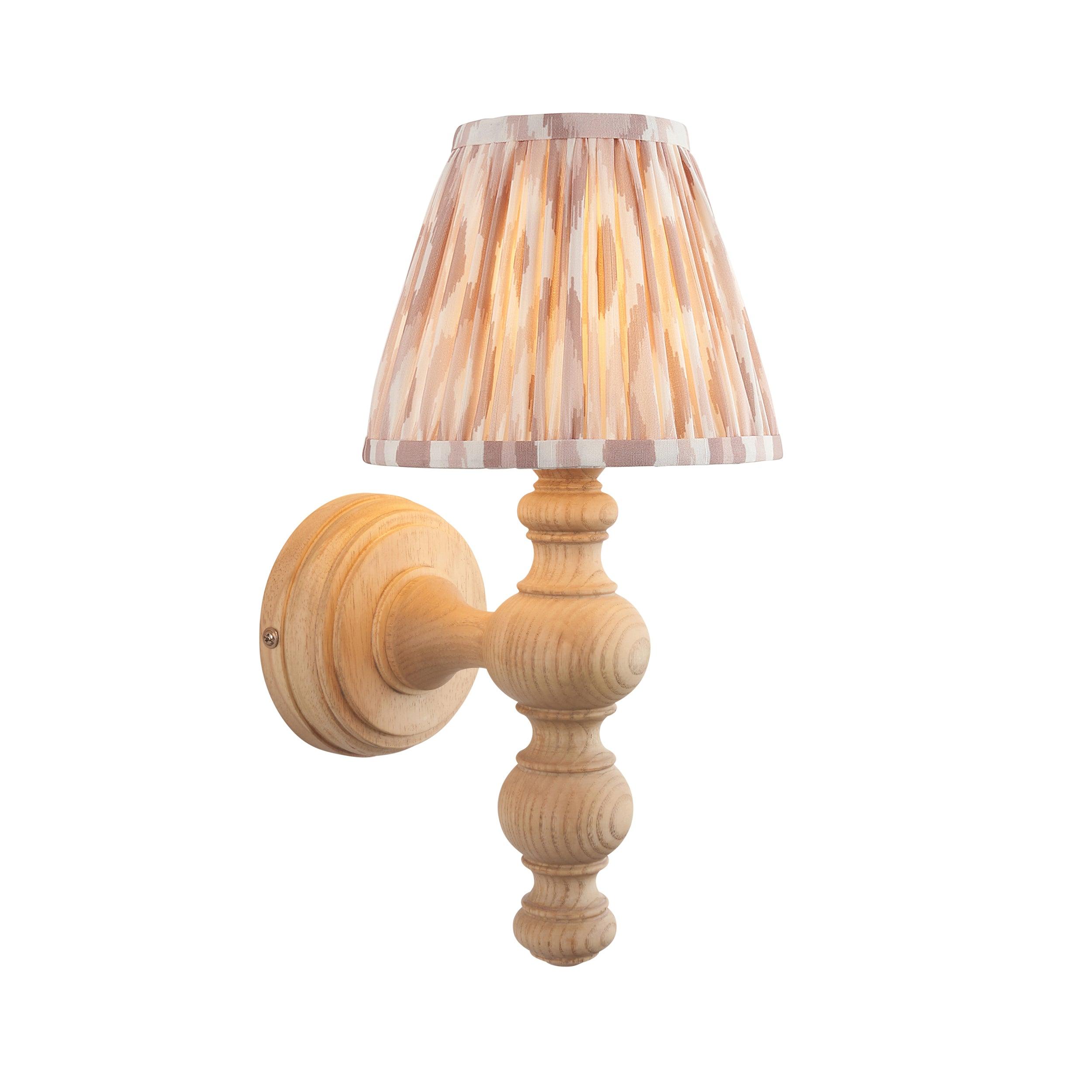 Bibury Wooden Wall Light & Ikat 16cm Neutral Shade