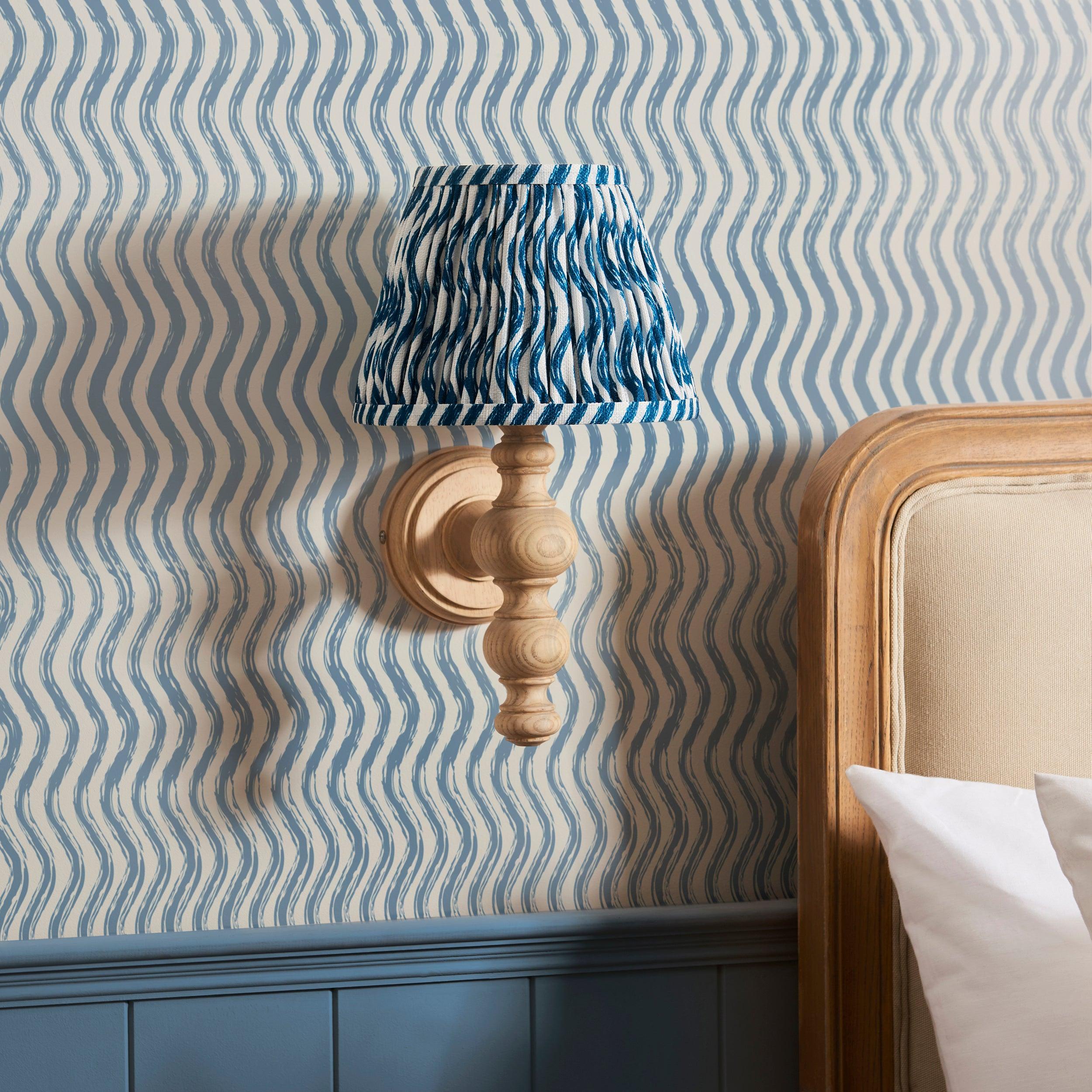 Bibury Wooden Wall Light & Ripple 20cm Marlin Blue Shade