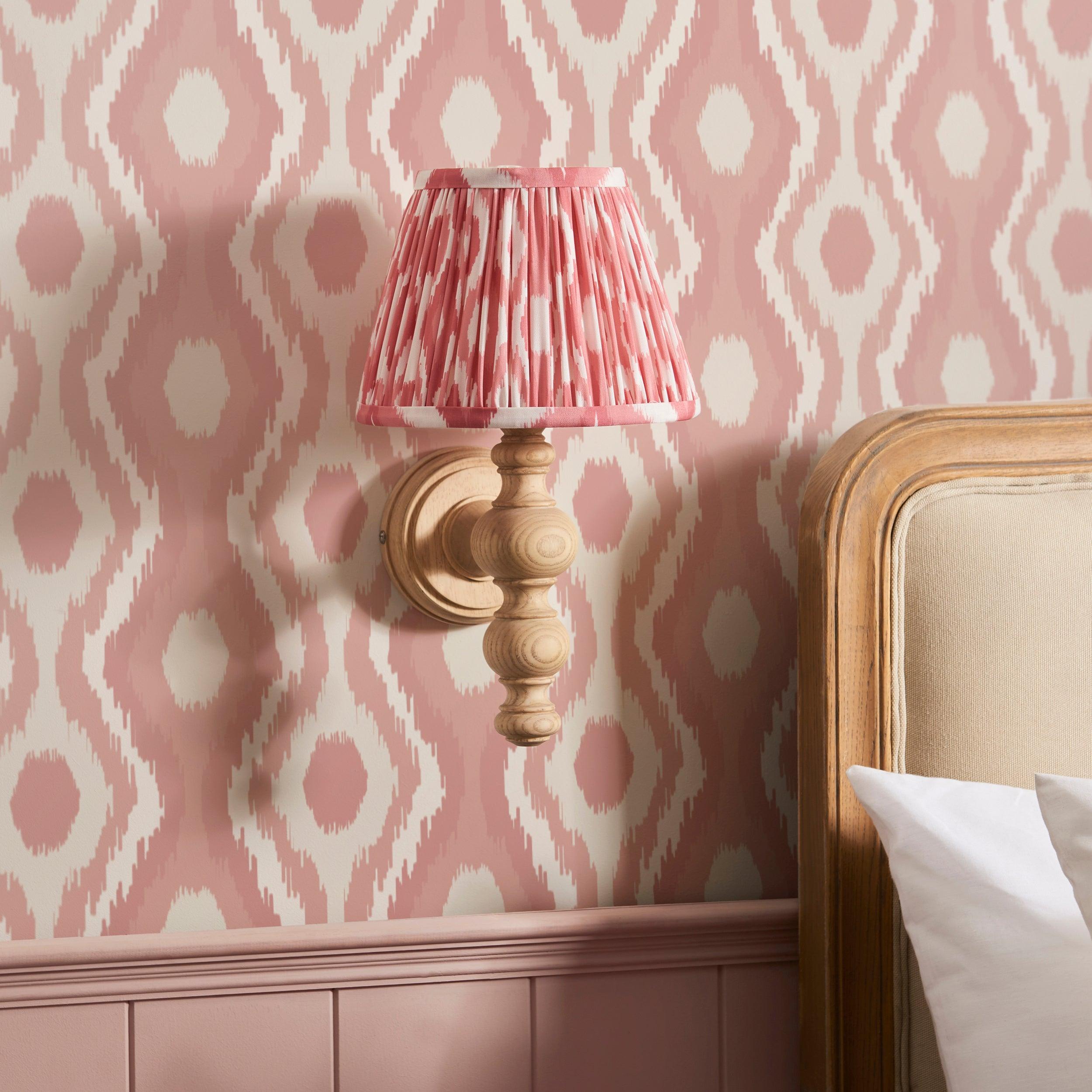 Bibury Wooden Wall Light & Ikat 20cm Coral Pink Shade