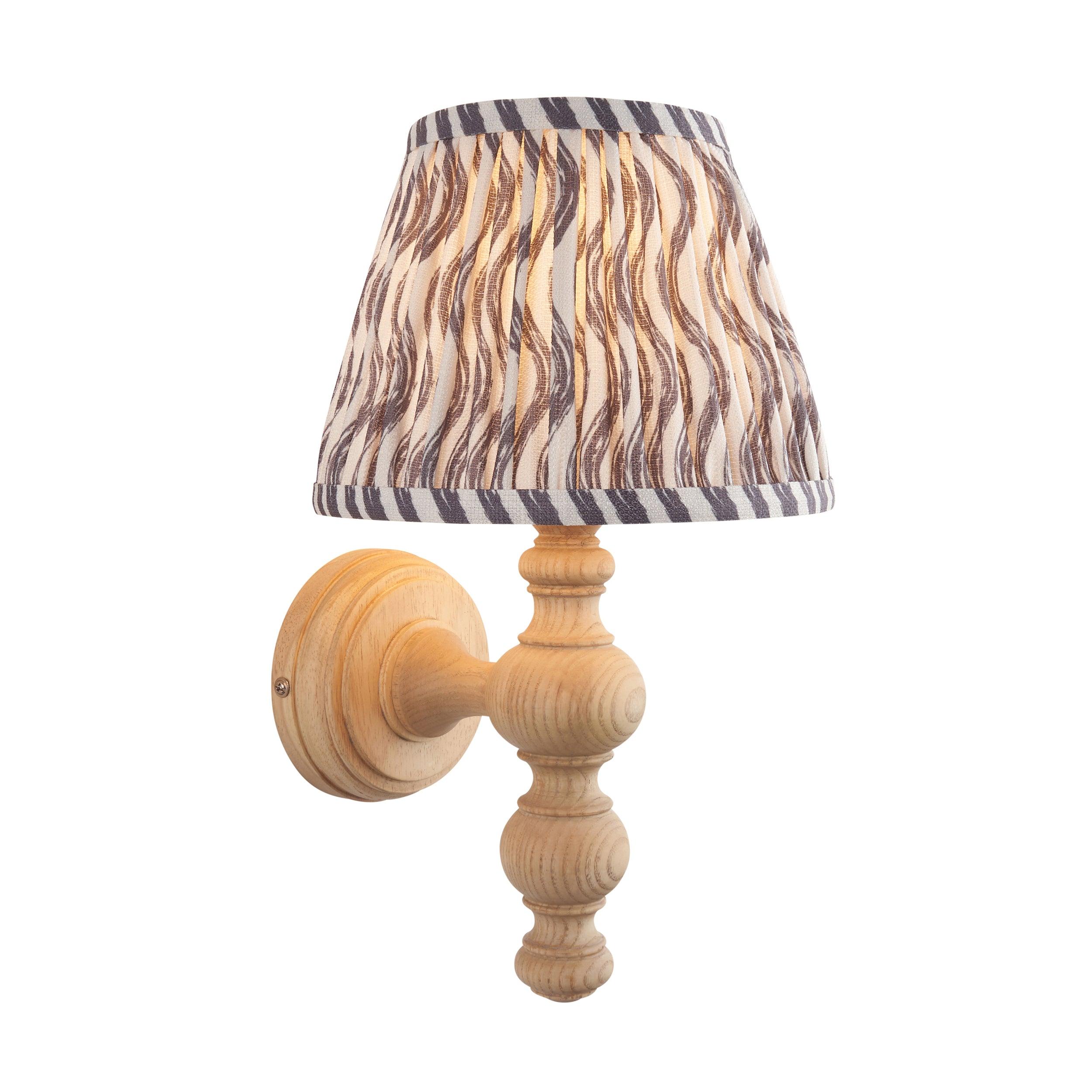 Bibury Wooden Wall Light & Ripple 20cm Pearl Grey Shade