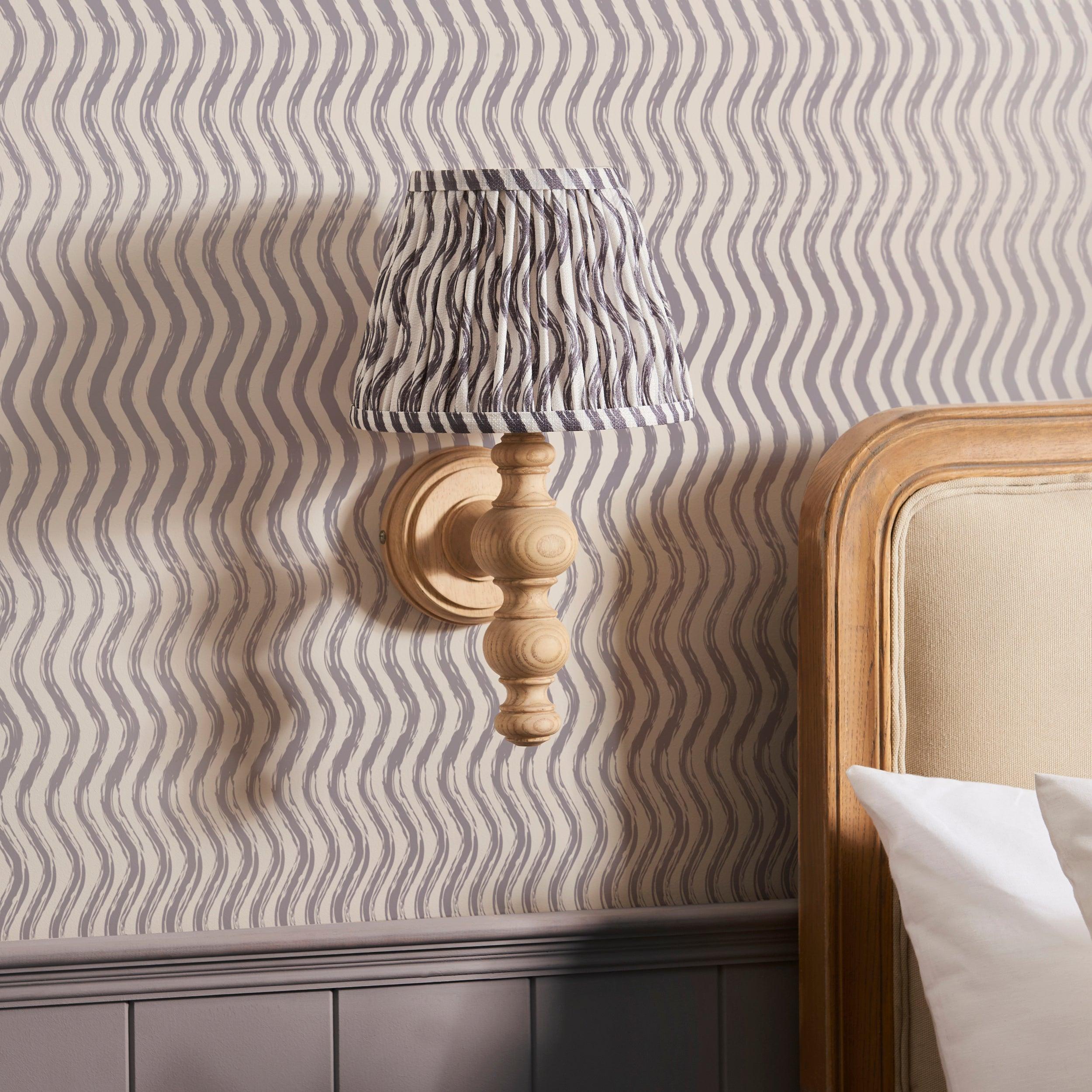 Bibury Wooden Wall Light & Ripple 20cm Pearl Grey Shade