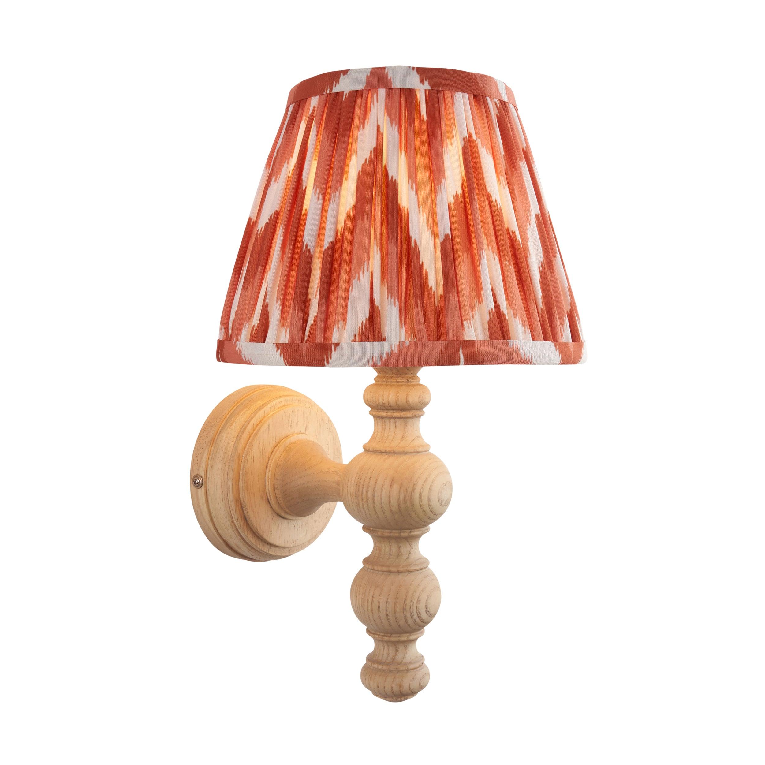 Bibury Wooden Wall Light & Zigzag 20cm Apricot Orange Shade