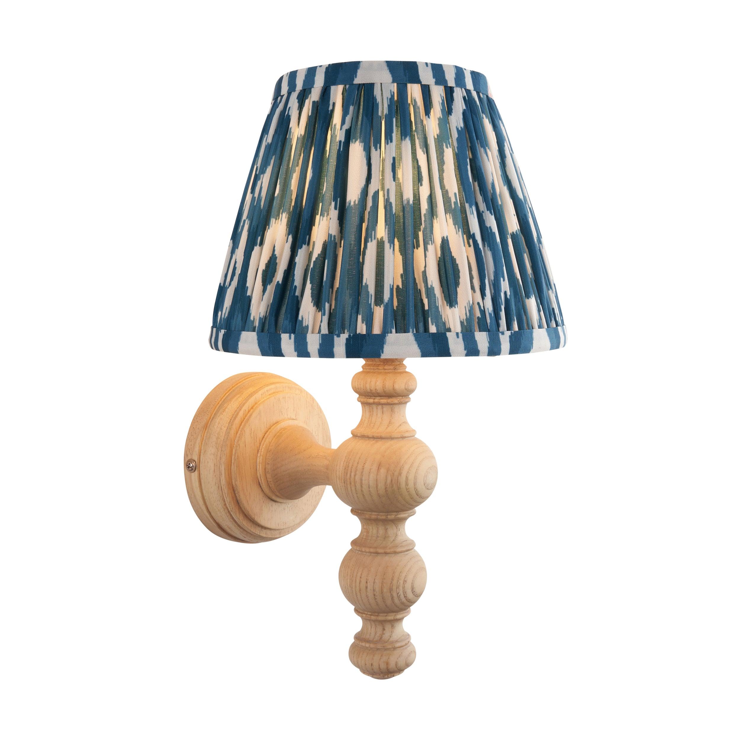 Bibury Wooden Wall Light & Ikat 20cm Marlin Blue Shade