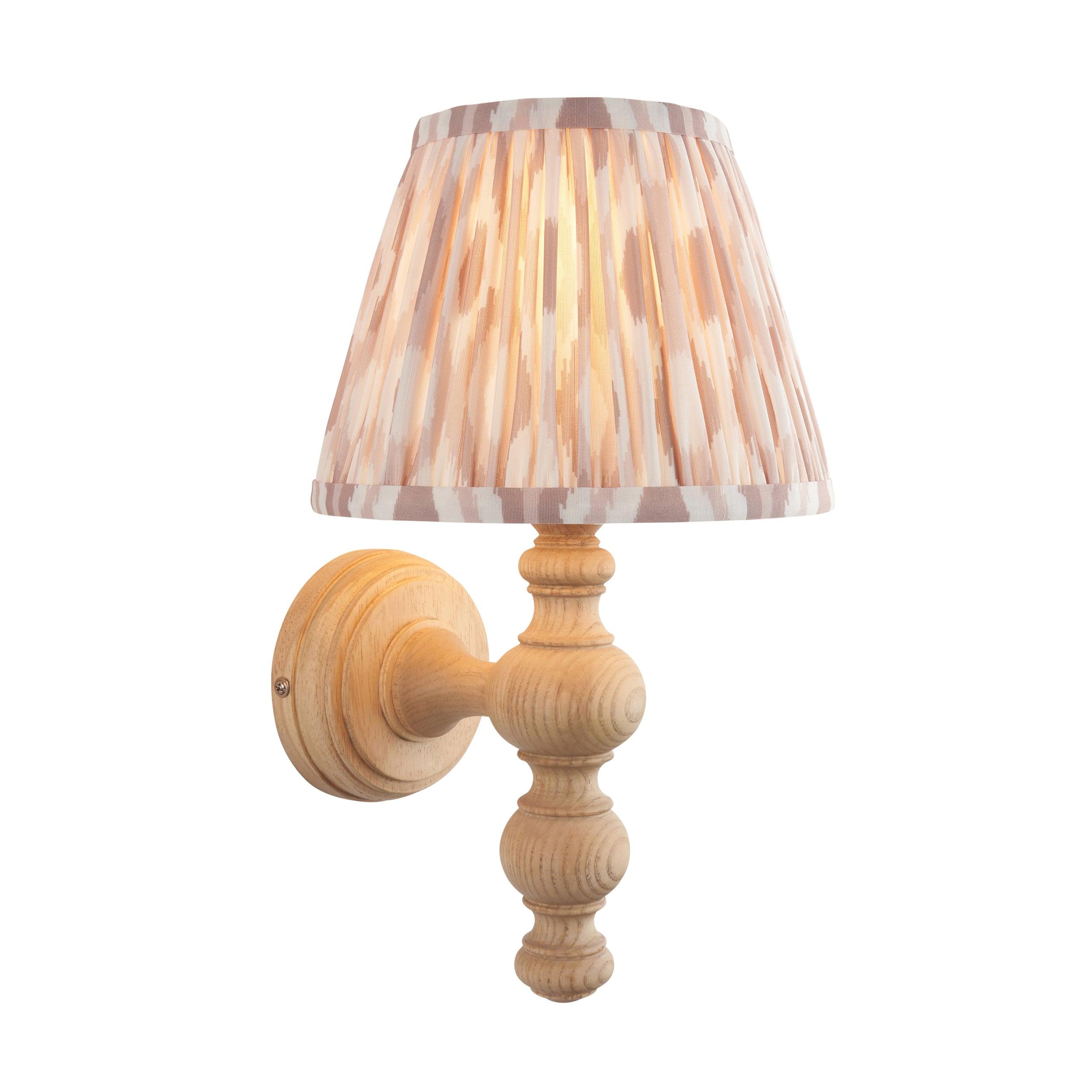 Bibury Wooden Wall Light & Ikat 20cm Neutral Shade