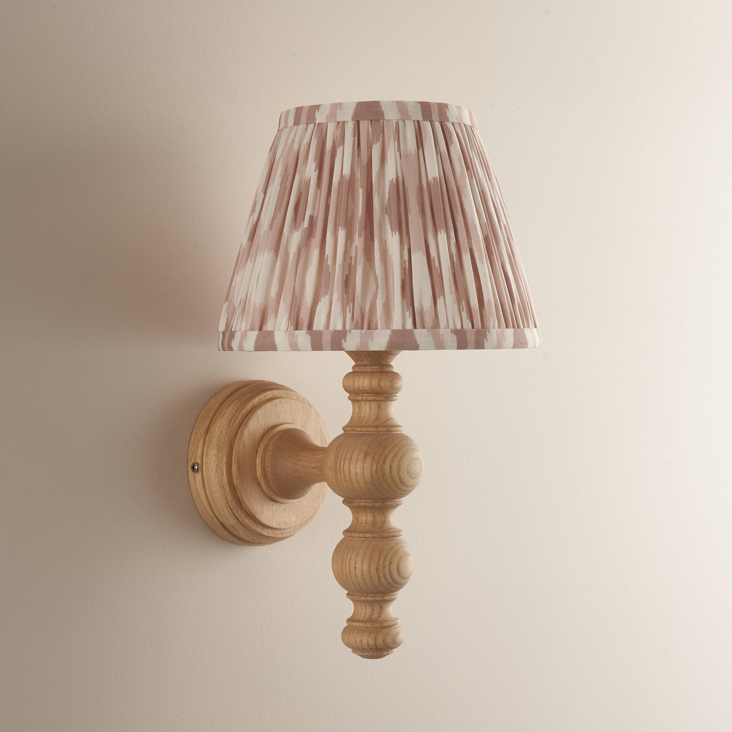 Bibury Wooden Wall Light & Ikat 20cm Neutral Shade