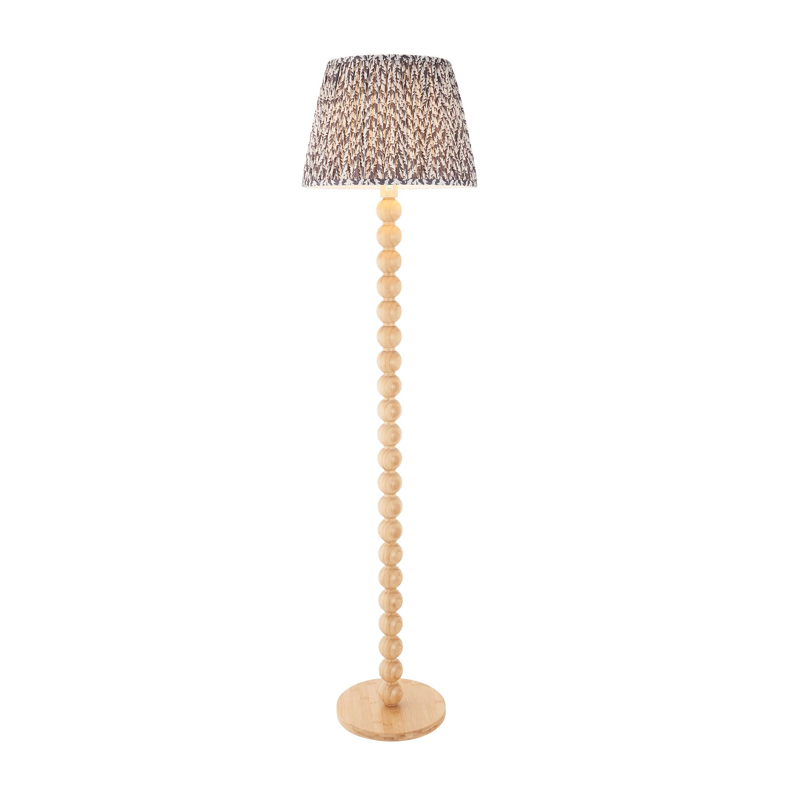 Cane Bamboo Floor Lamp & Leaf 40cm Pearl Grey Shade