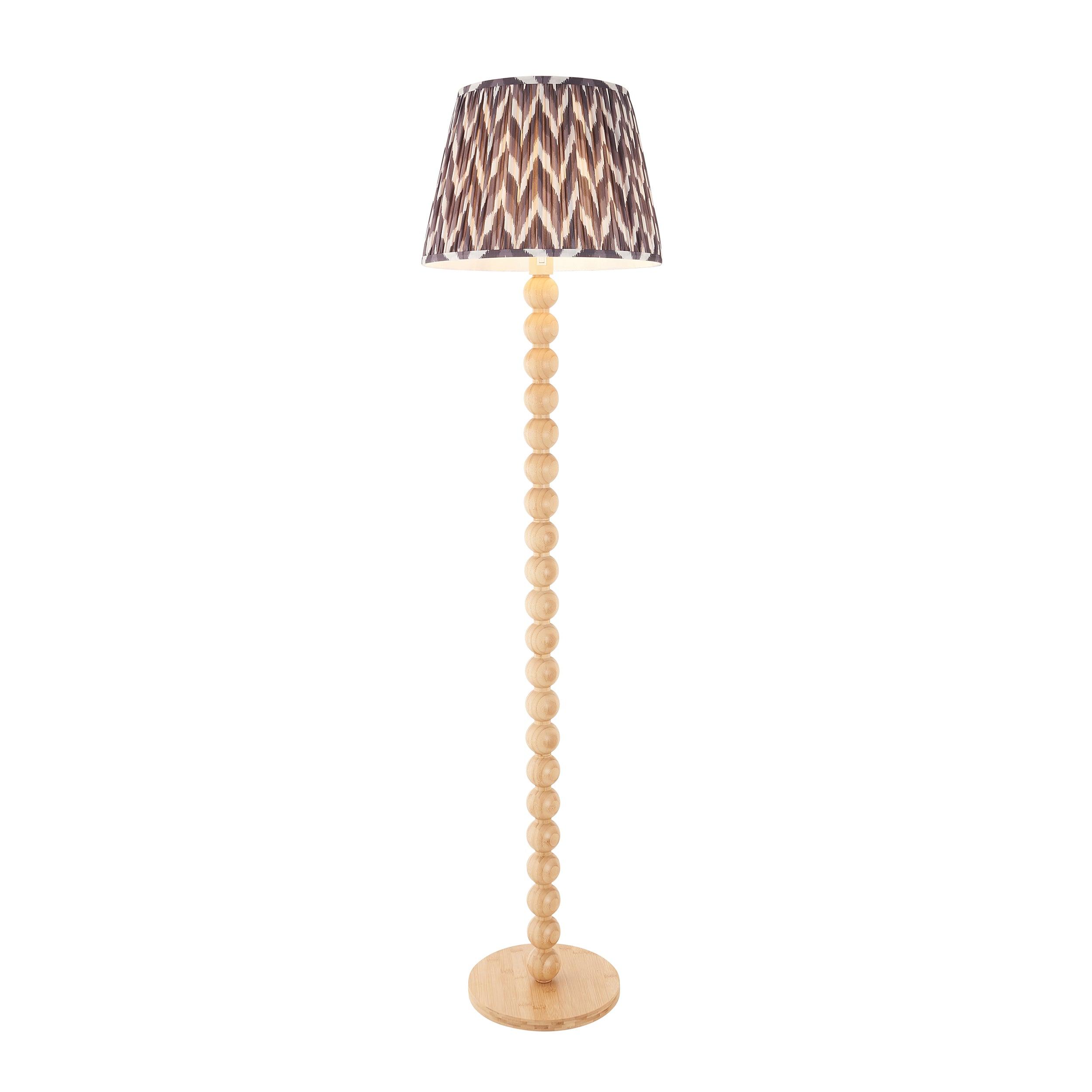 Cane Bamboo Floor Lamp & Zigzag 40cm Pearl Grey Shade