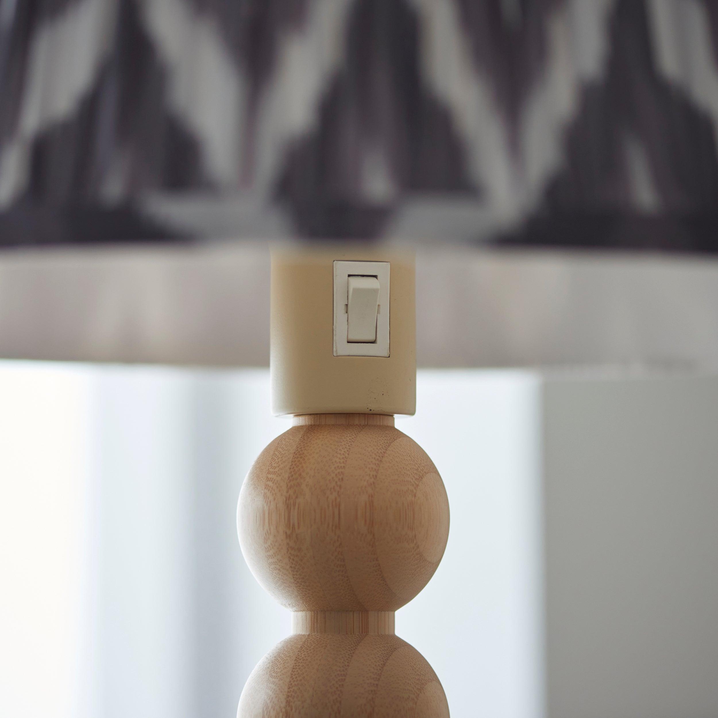 Cane Bamboo Floor Lamp & Zigzag 40cm Pearl Grey Shade