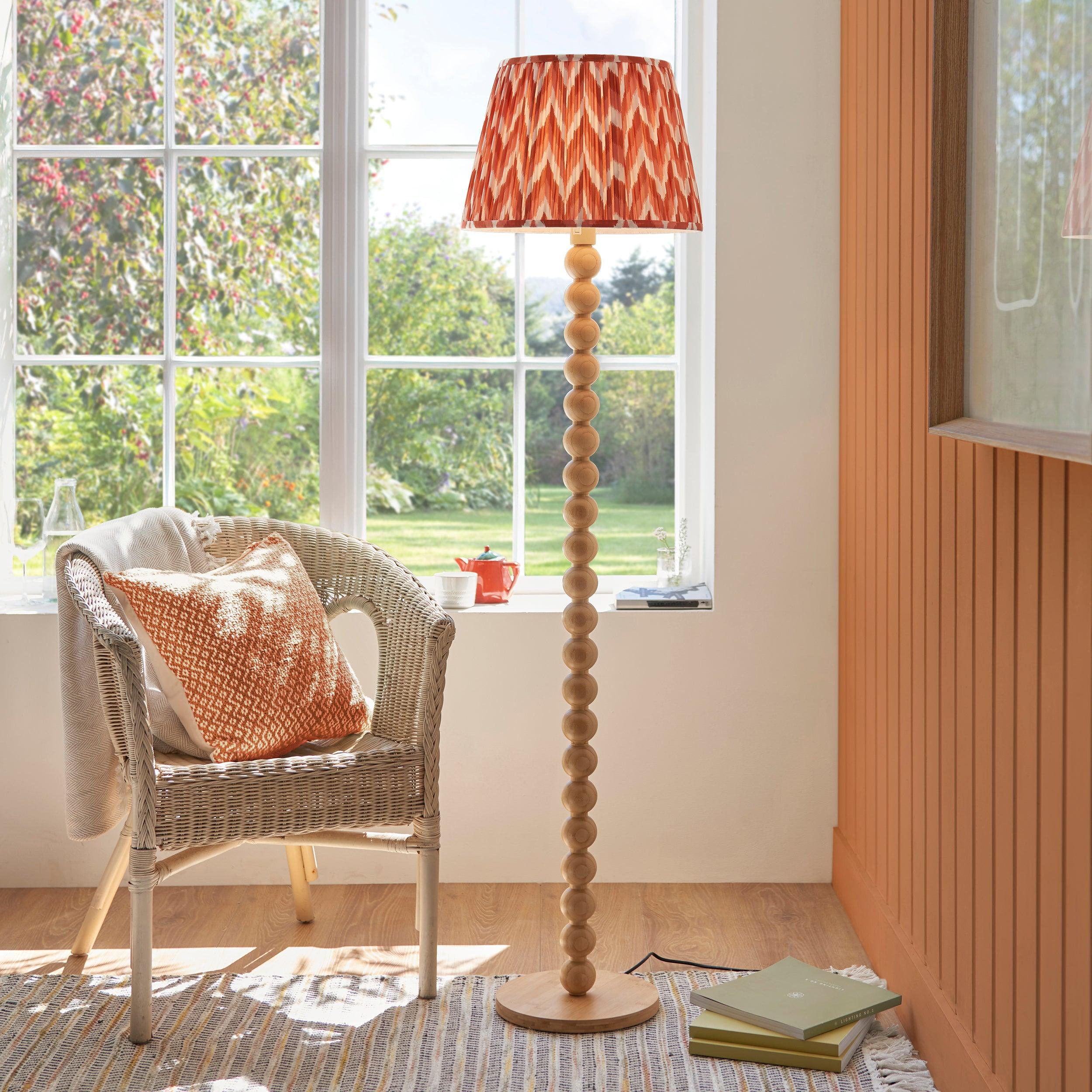 Cane Bamboo Floor Lamp & Zigzag 40cm Apricot Orange Shade