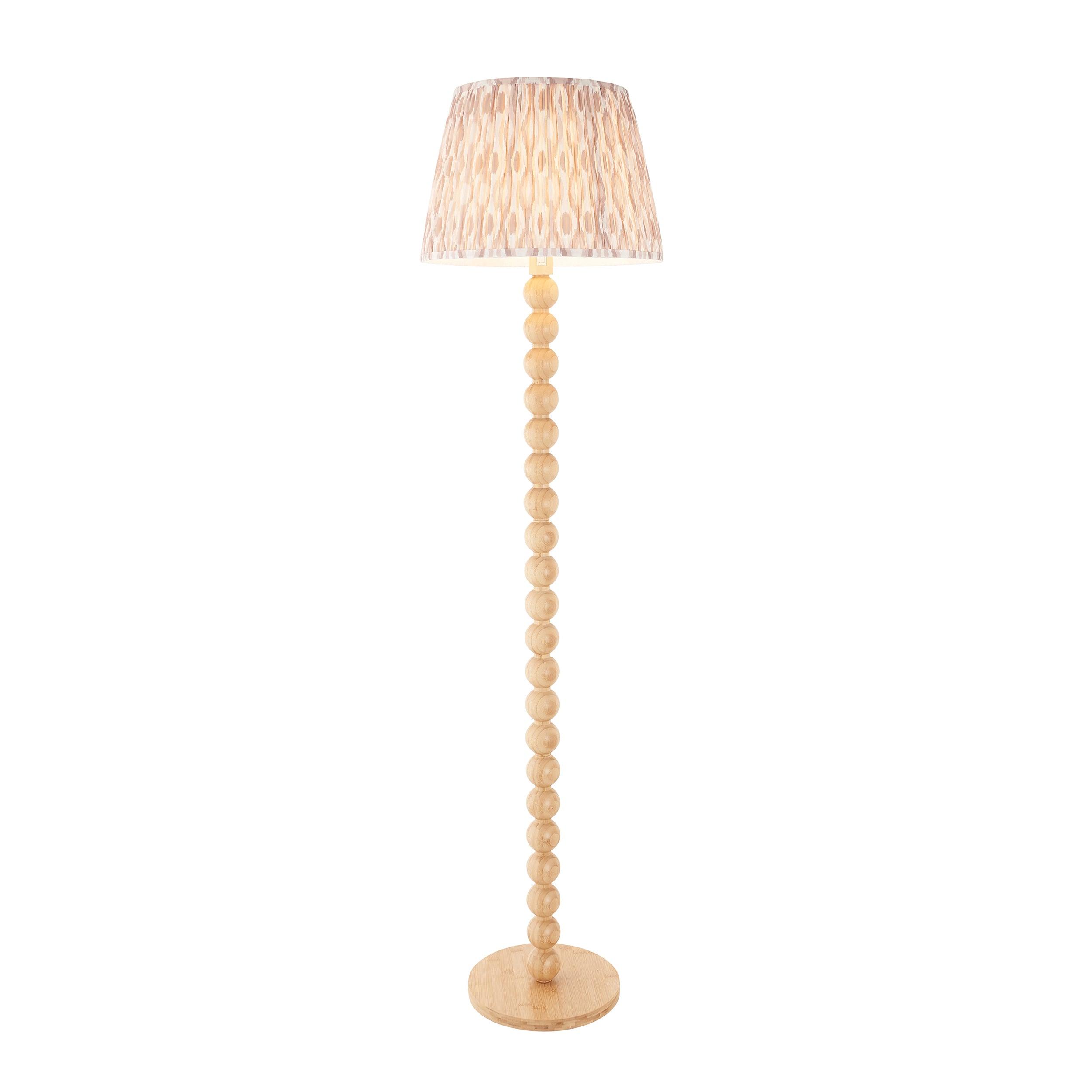 Cane Bamboo Floor Lamp & Ikat 40cm Neutral Shade