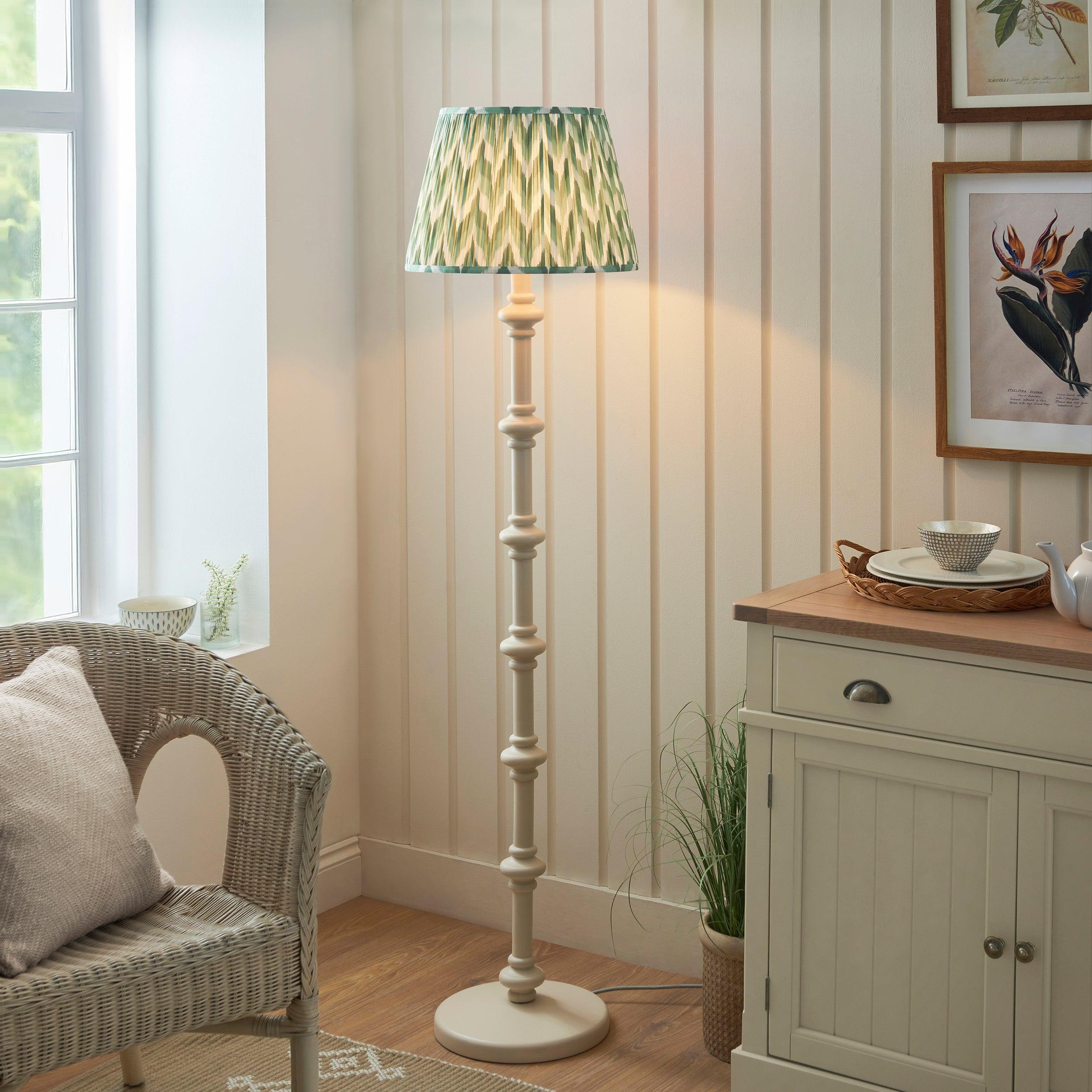 Carnaby White Wooden Floor Lamp & Zigzag 40cm Cotswold Green Shade