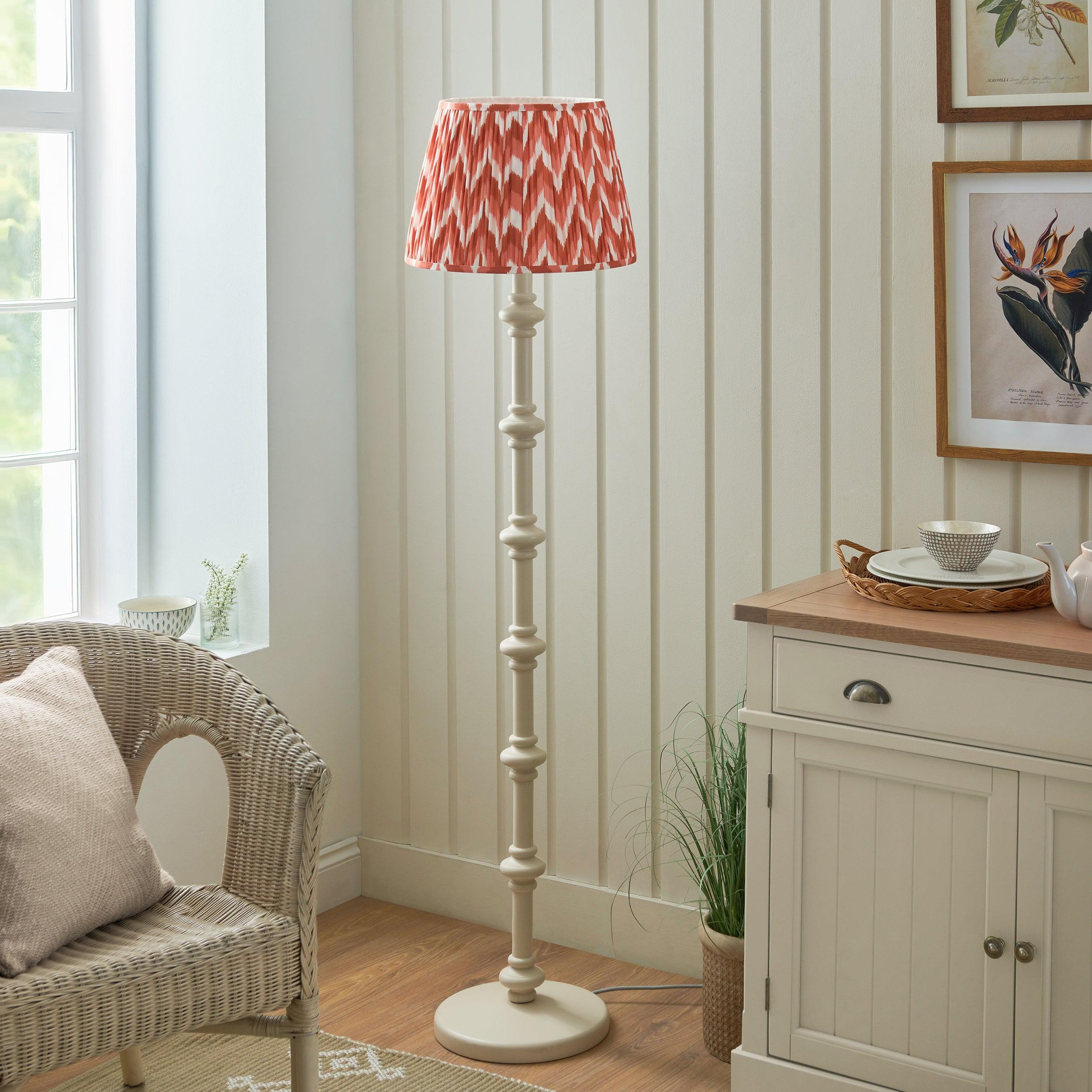 Carnaby White Wooden Floor Lamp & Zigzag 40cm Apricot Orange Shade