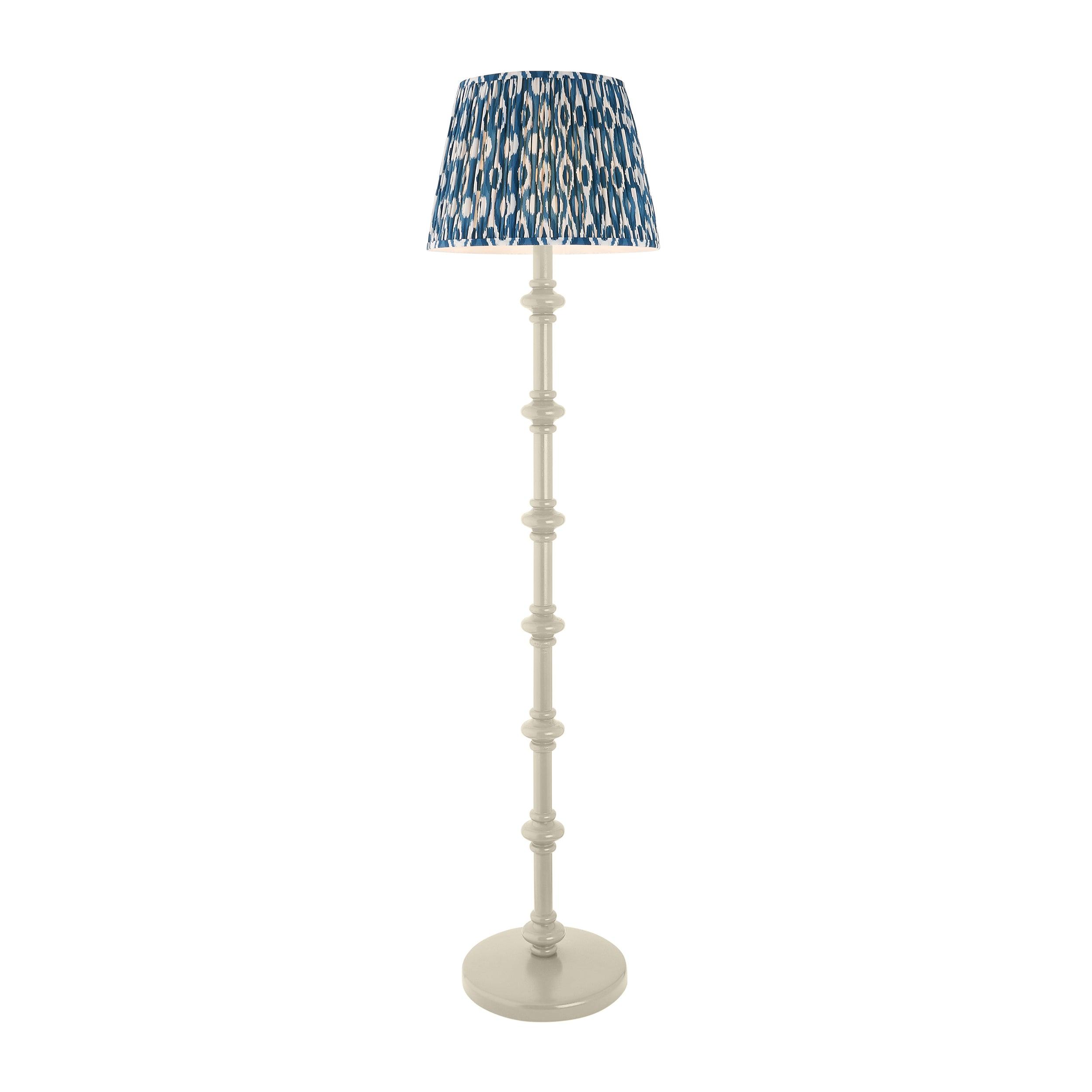 Carnaby White Wooden Floor Lamp & Ikat 40cm Marlin Blue Shade