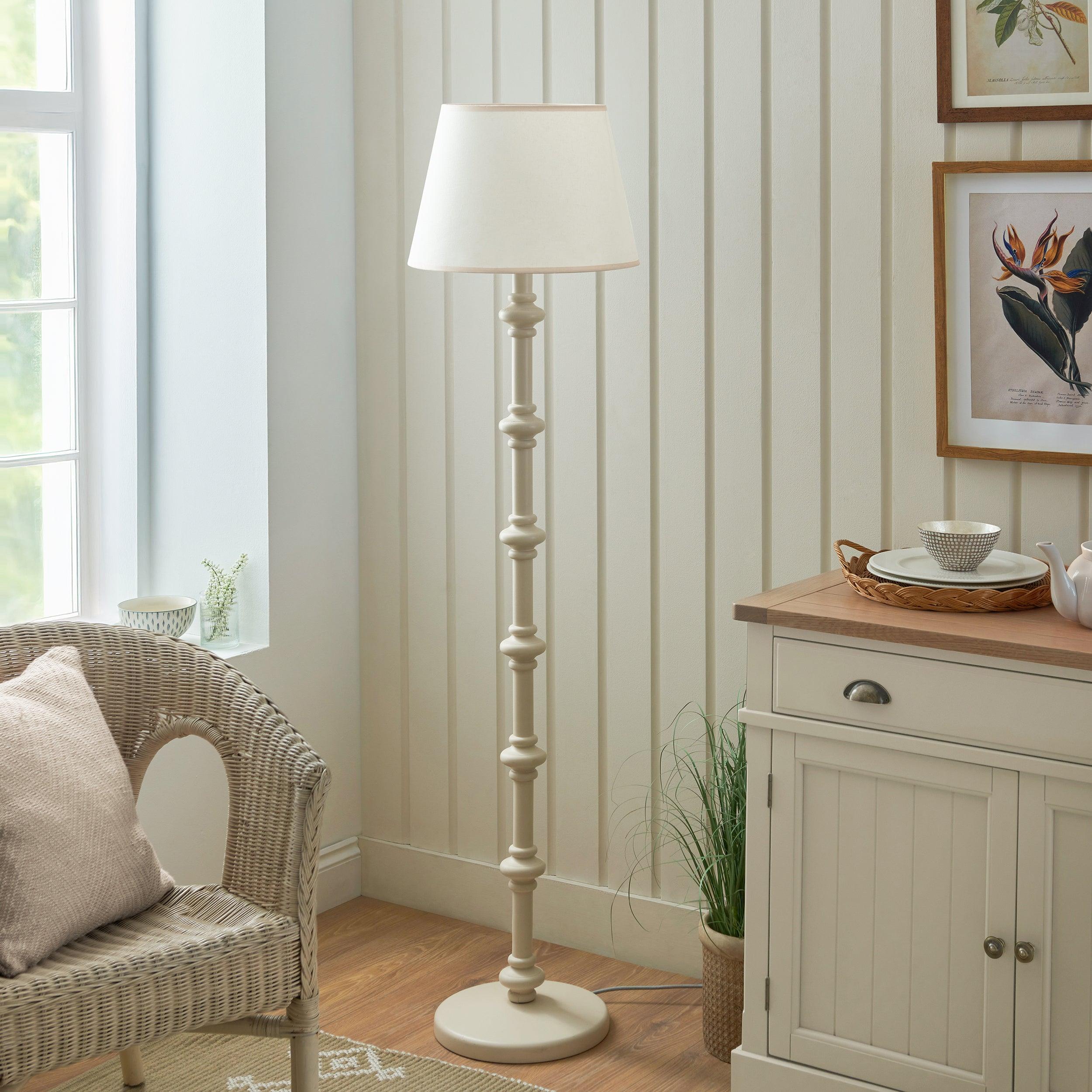Carnaby White Wooden Floor Lamp & Ivy 40cm Vintage White Shade