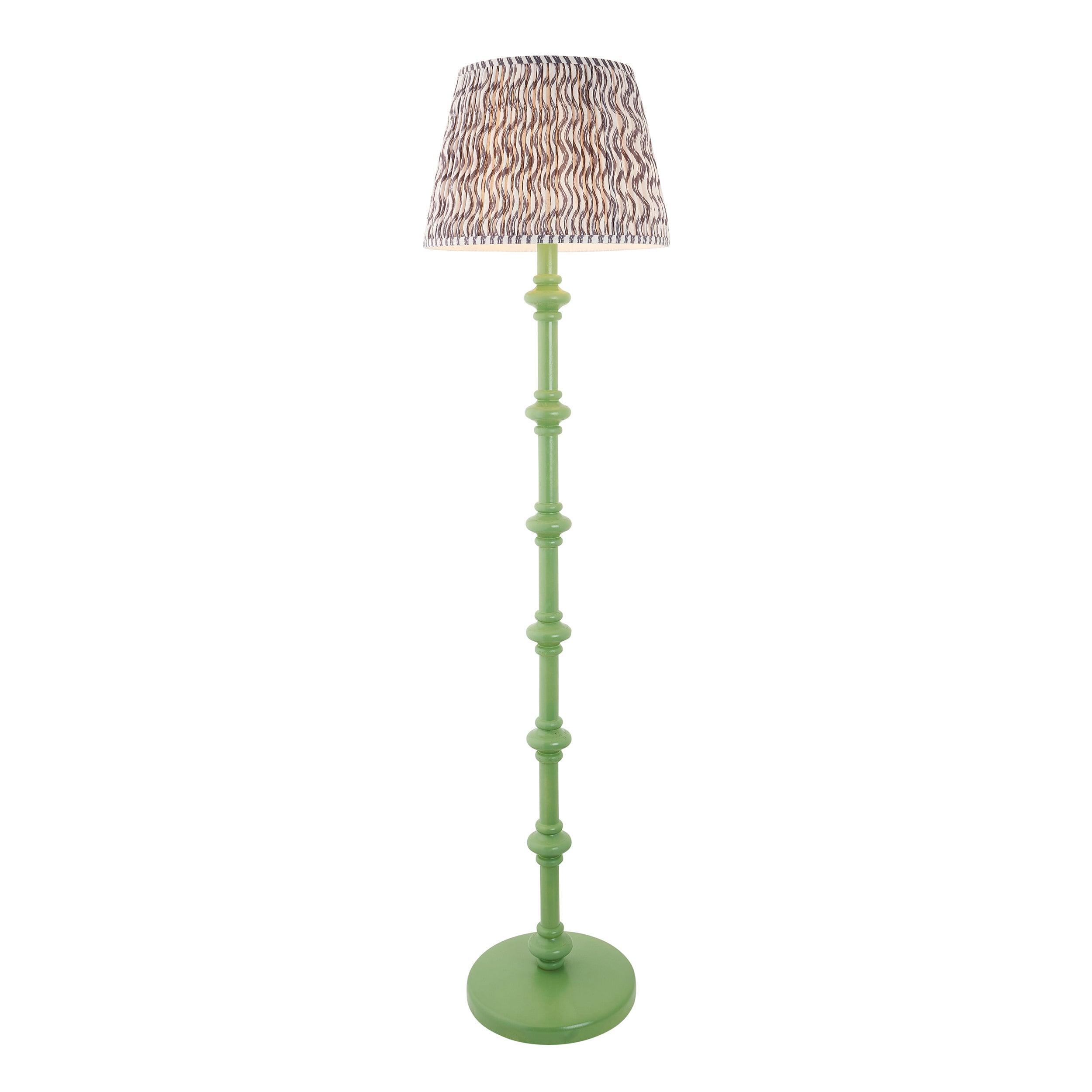 Carnaby Green Wooden Floor Lamp & Ripple 40cm Pearl Grey Shade