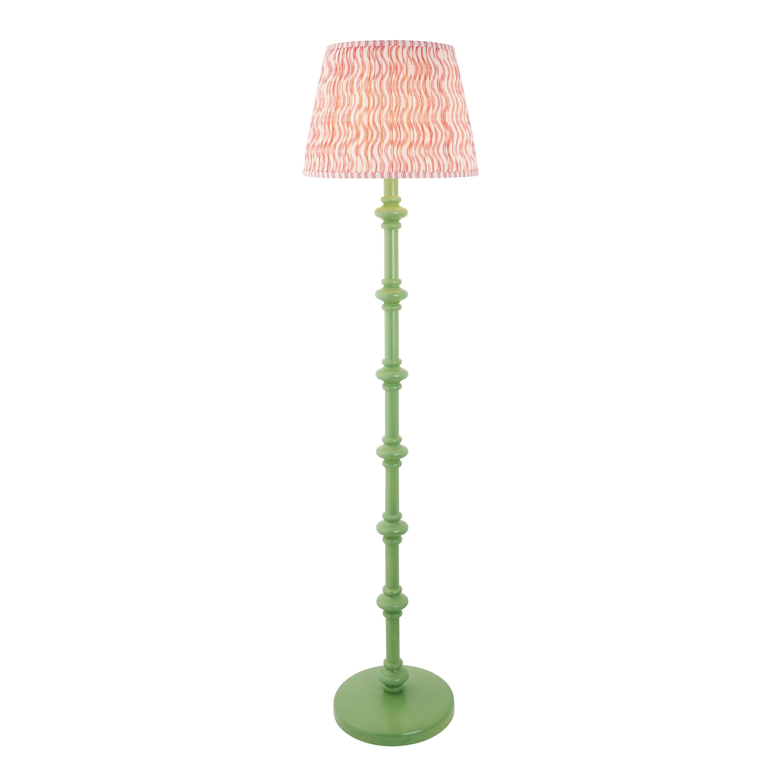 Carnaby Green Wooden Floor Lamp & Ripple 40cm Coral Pink Shade