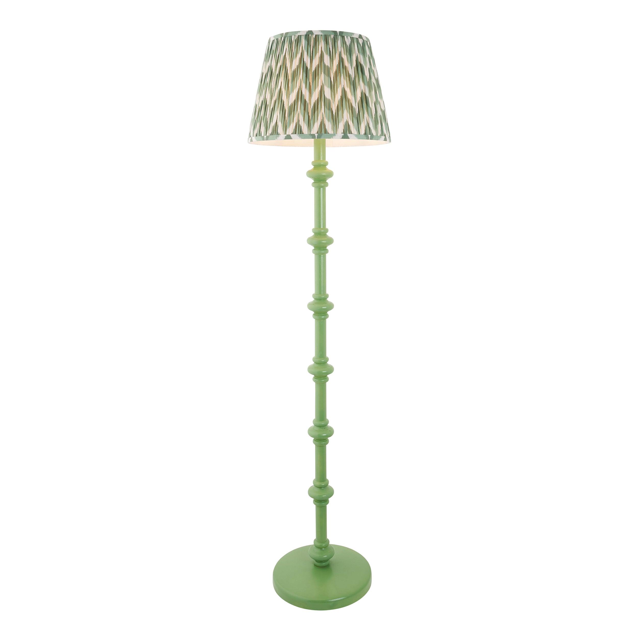 Carnaby Green Wooden Floor Lamp & Zigzag 40cm Cotswold Green Shade